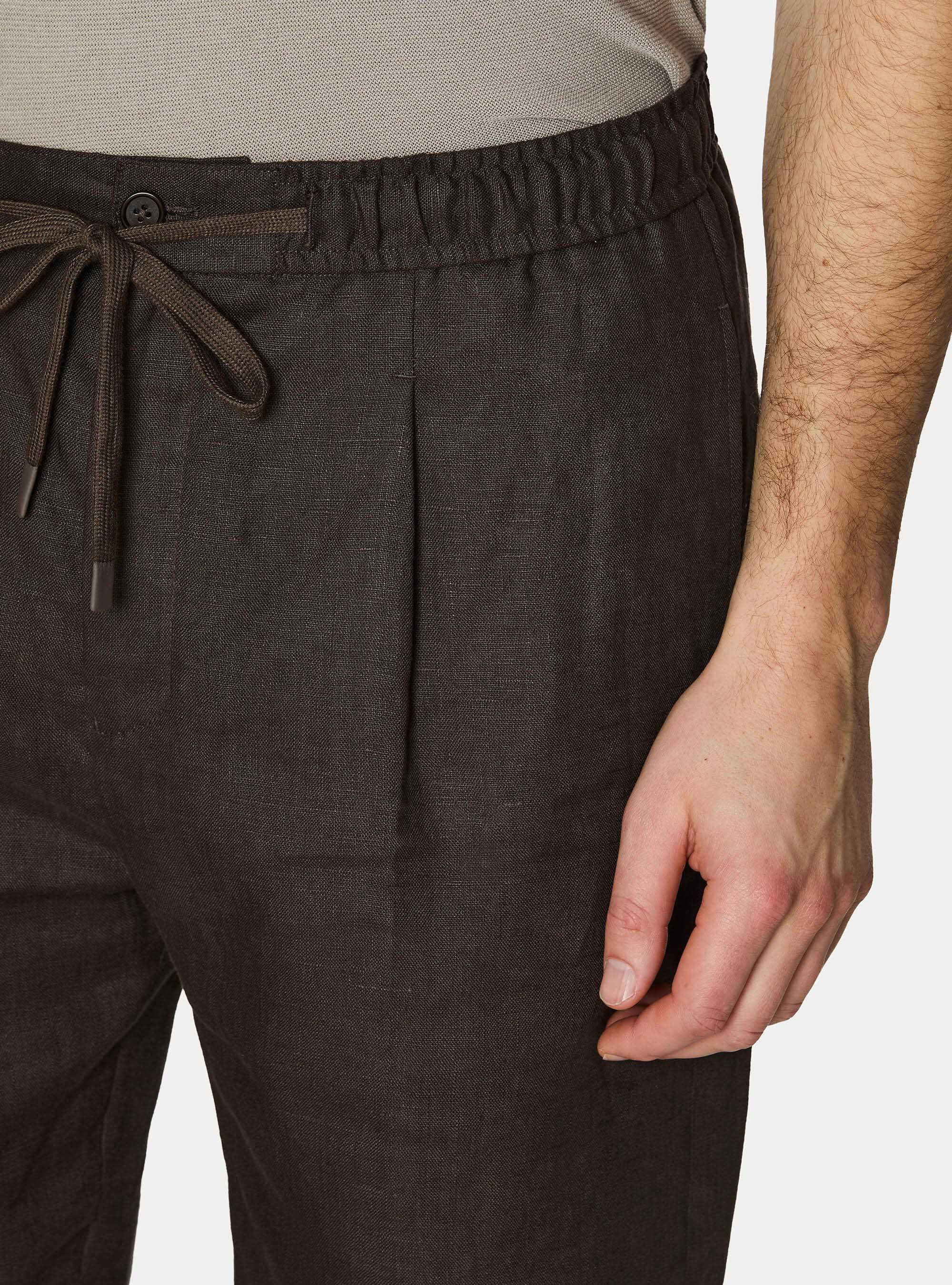 Bermuda in lino con coulisse, MARRONE