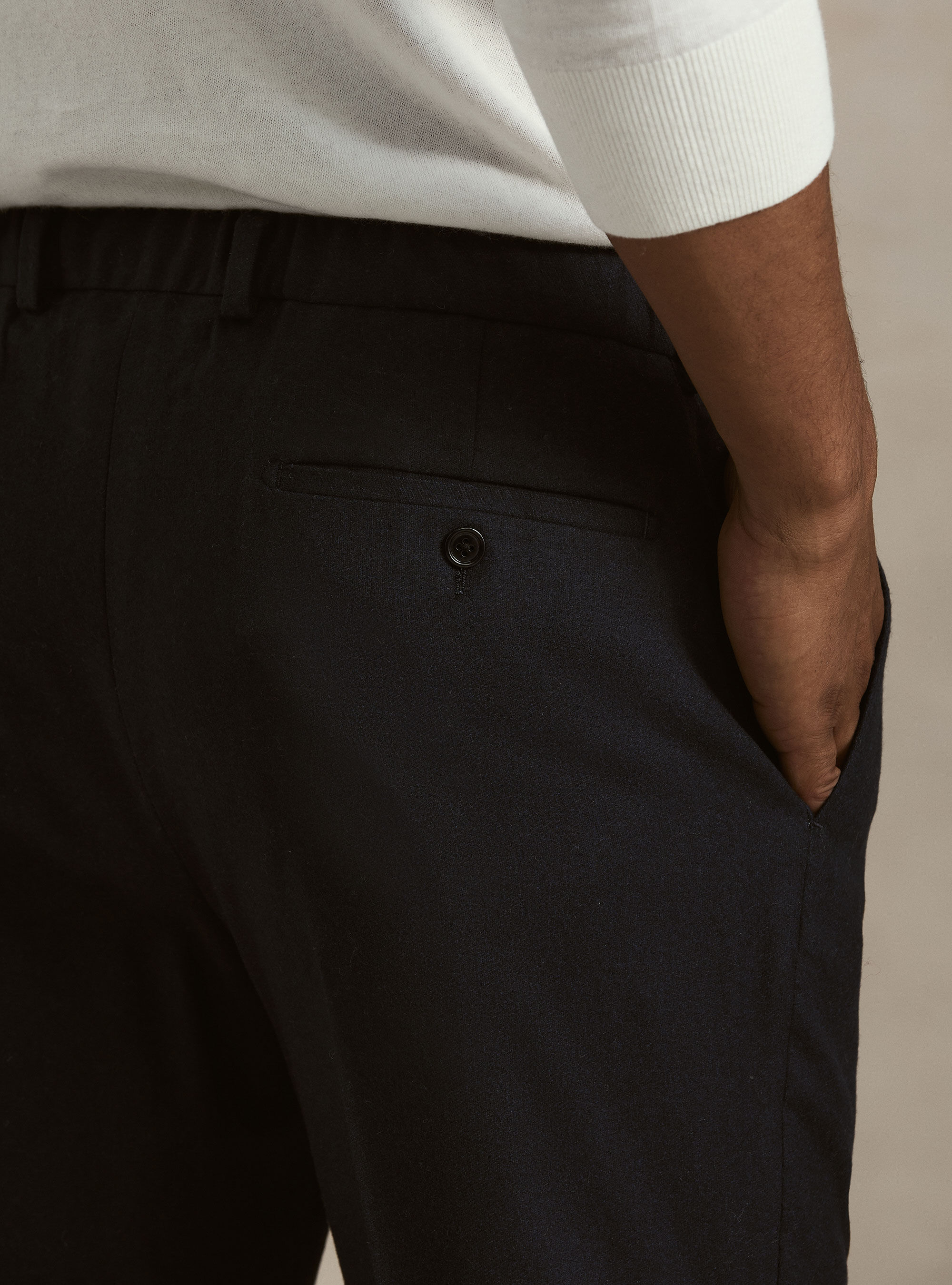 Pantaloni con pince e coulisse' in misto lana, NAVY