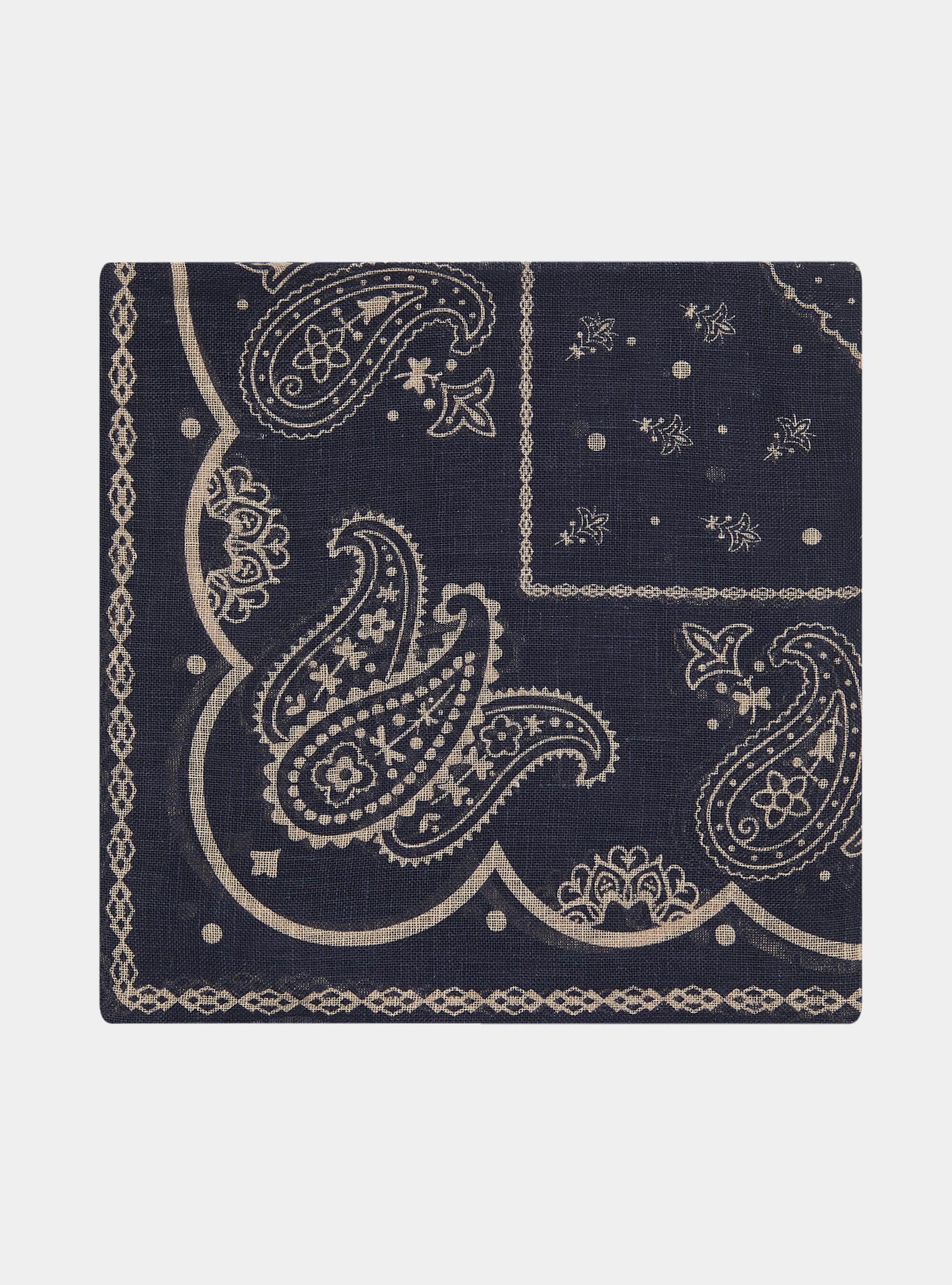 Foulard en lin imprim&eacute;, BLEU MARINE