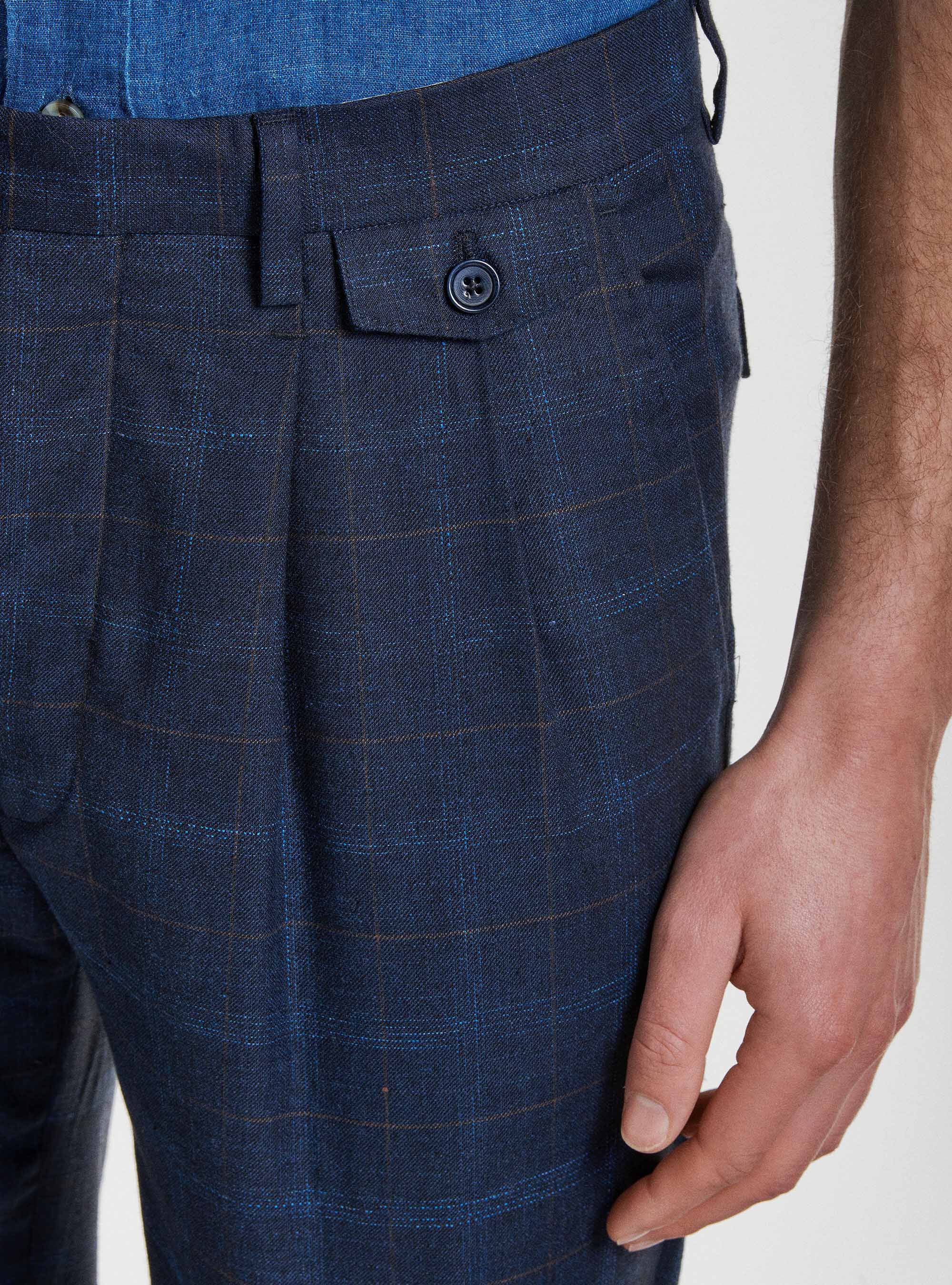 Wool cotton and linen suit trousers, NAVY BLUE