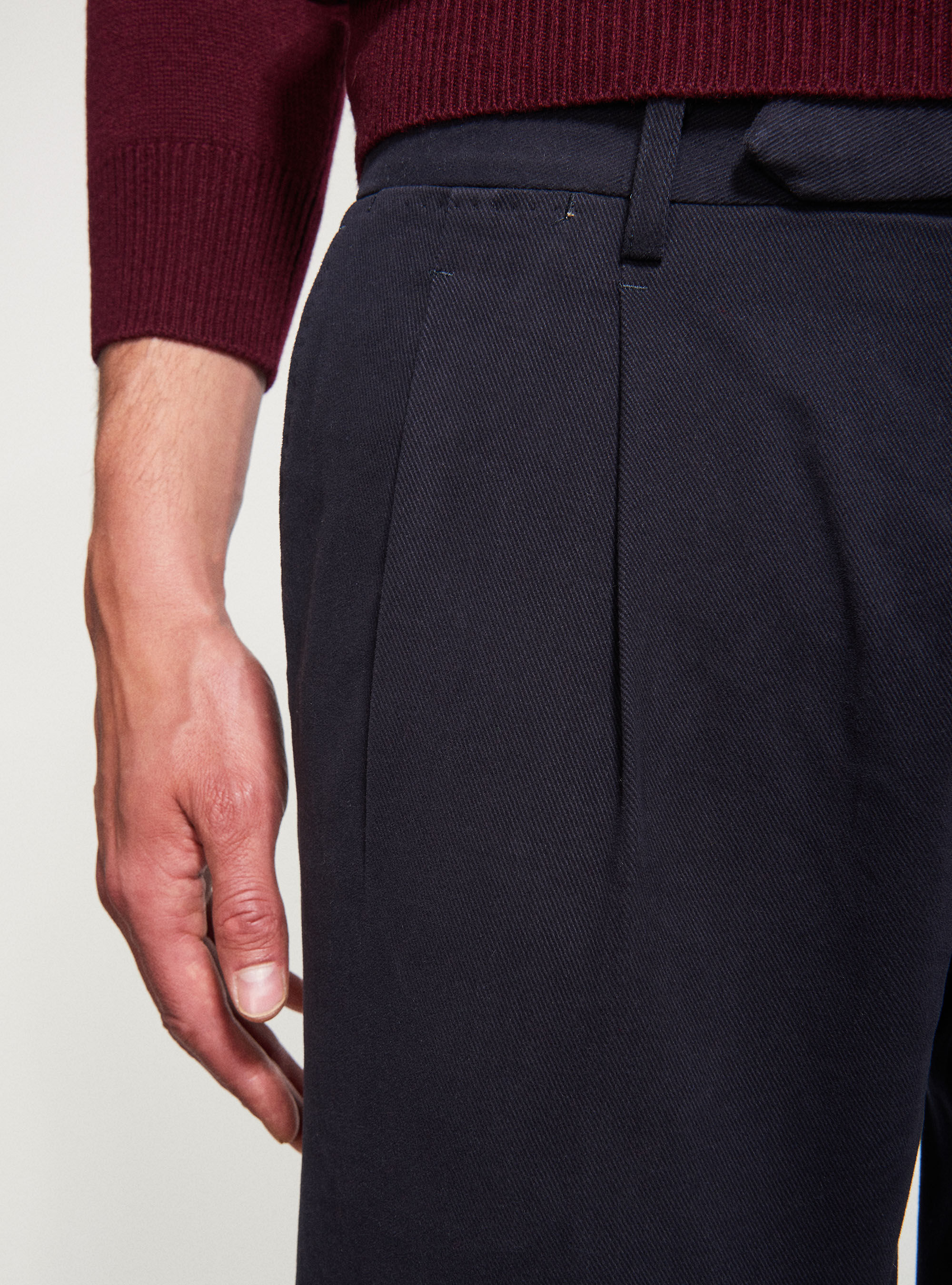Pantaloni con pinces in cotone smerigliato