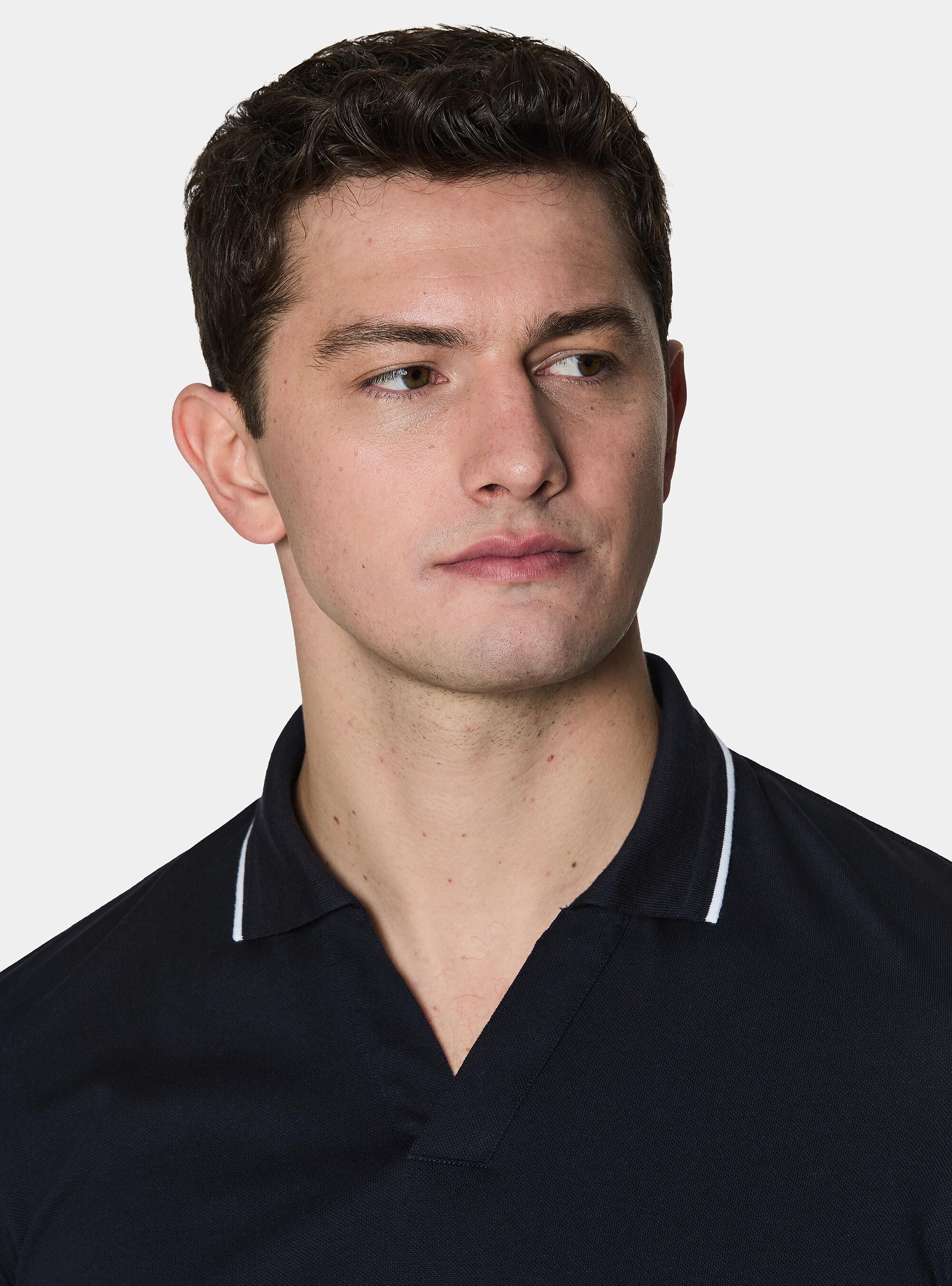 Polo GT01 senza bottoni in piquet stretch, BLU NAVY