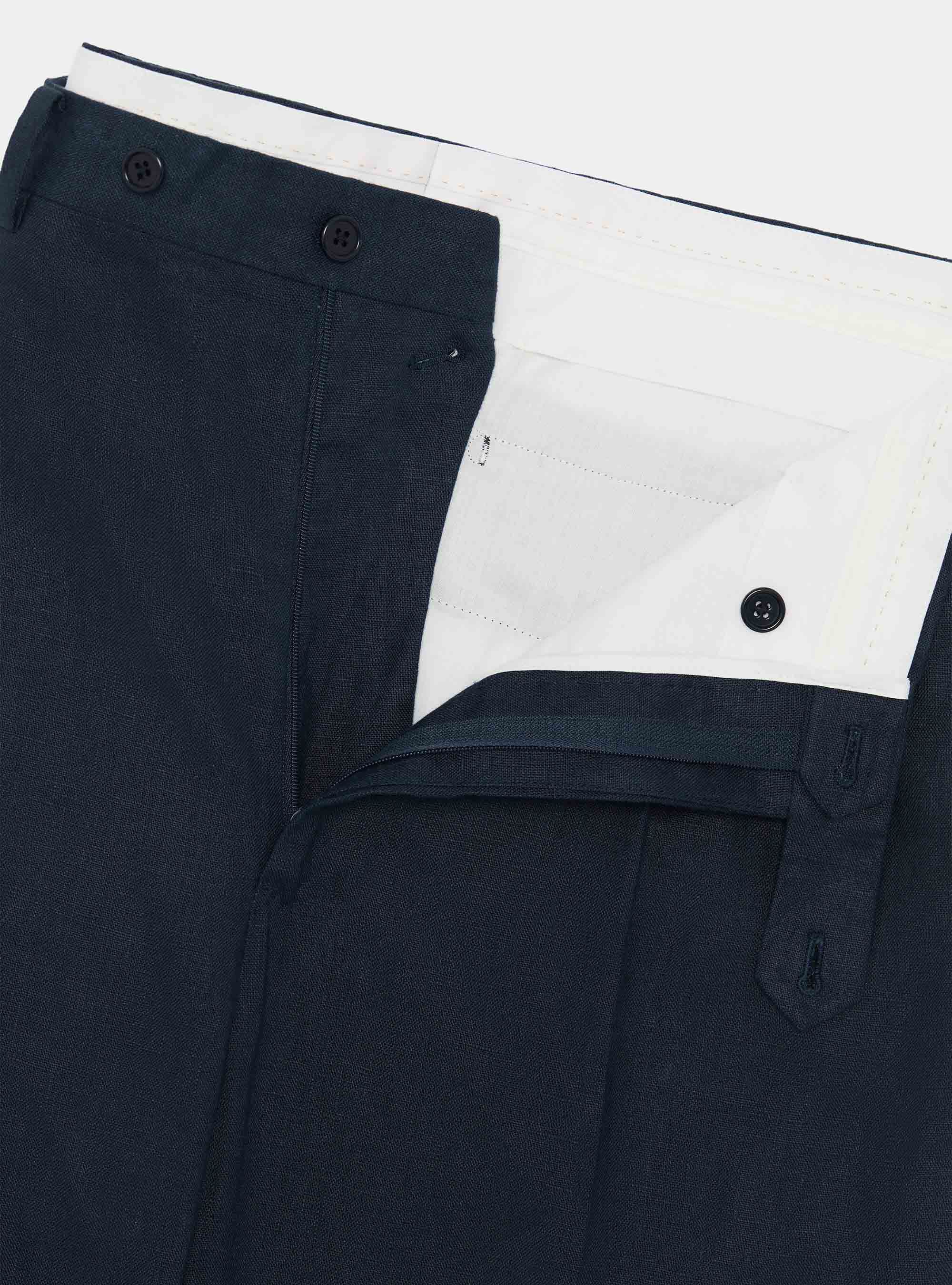 Pantaloni con pince in puro lino, BLU NAVY