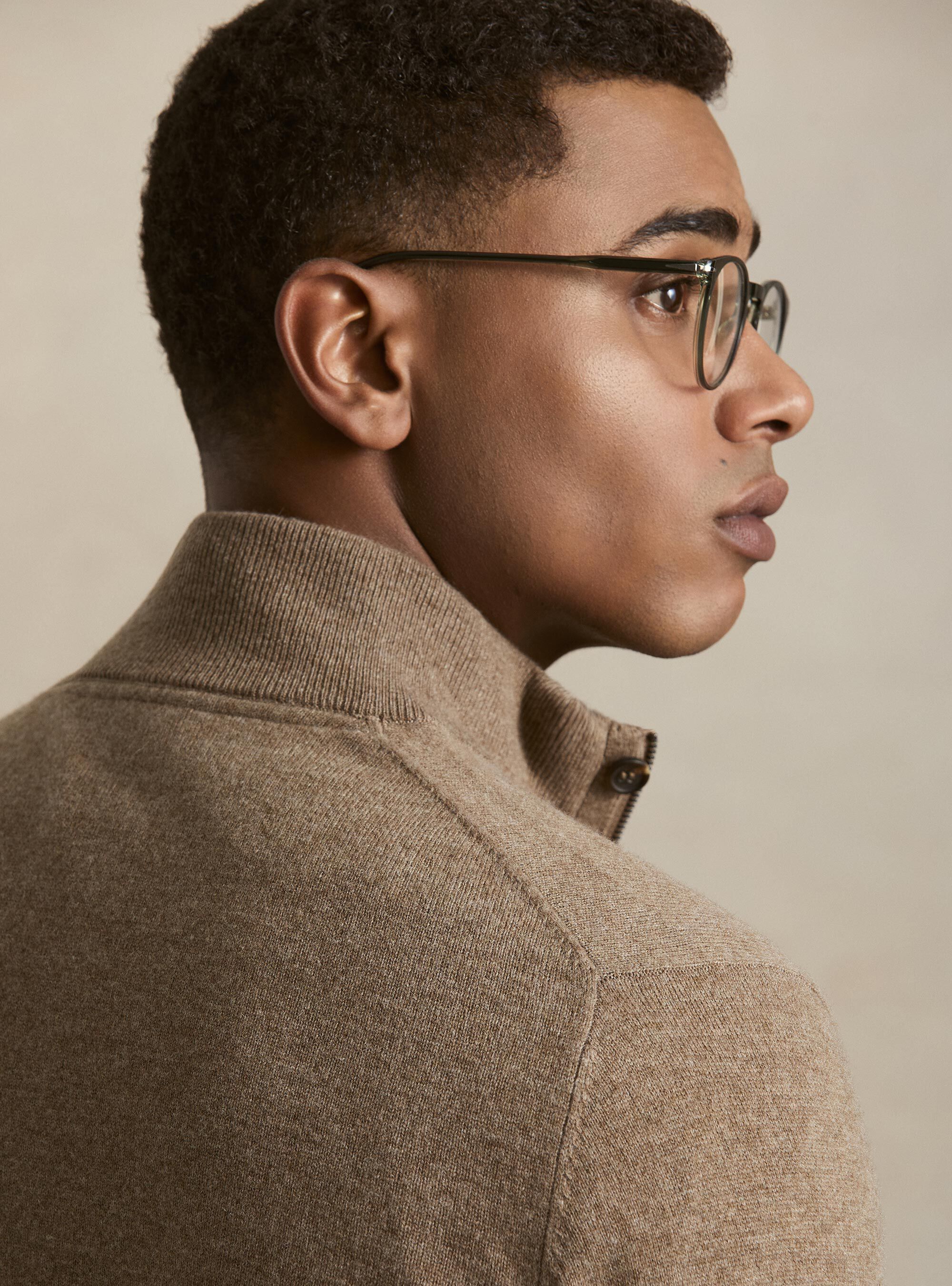 Half-zip lambswool and cashmere sweater, MUD