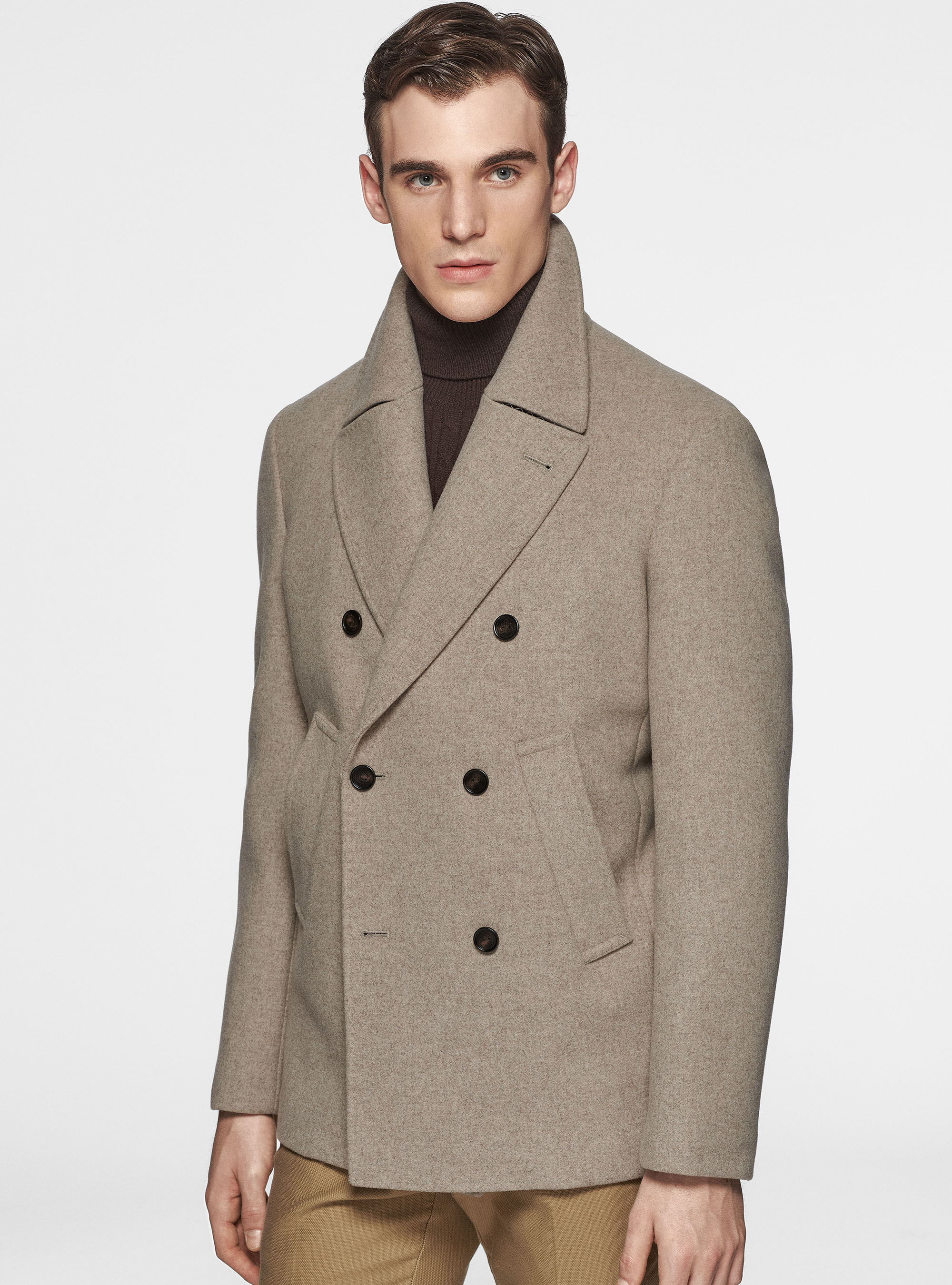 Beige mens peacoat sales