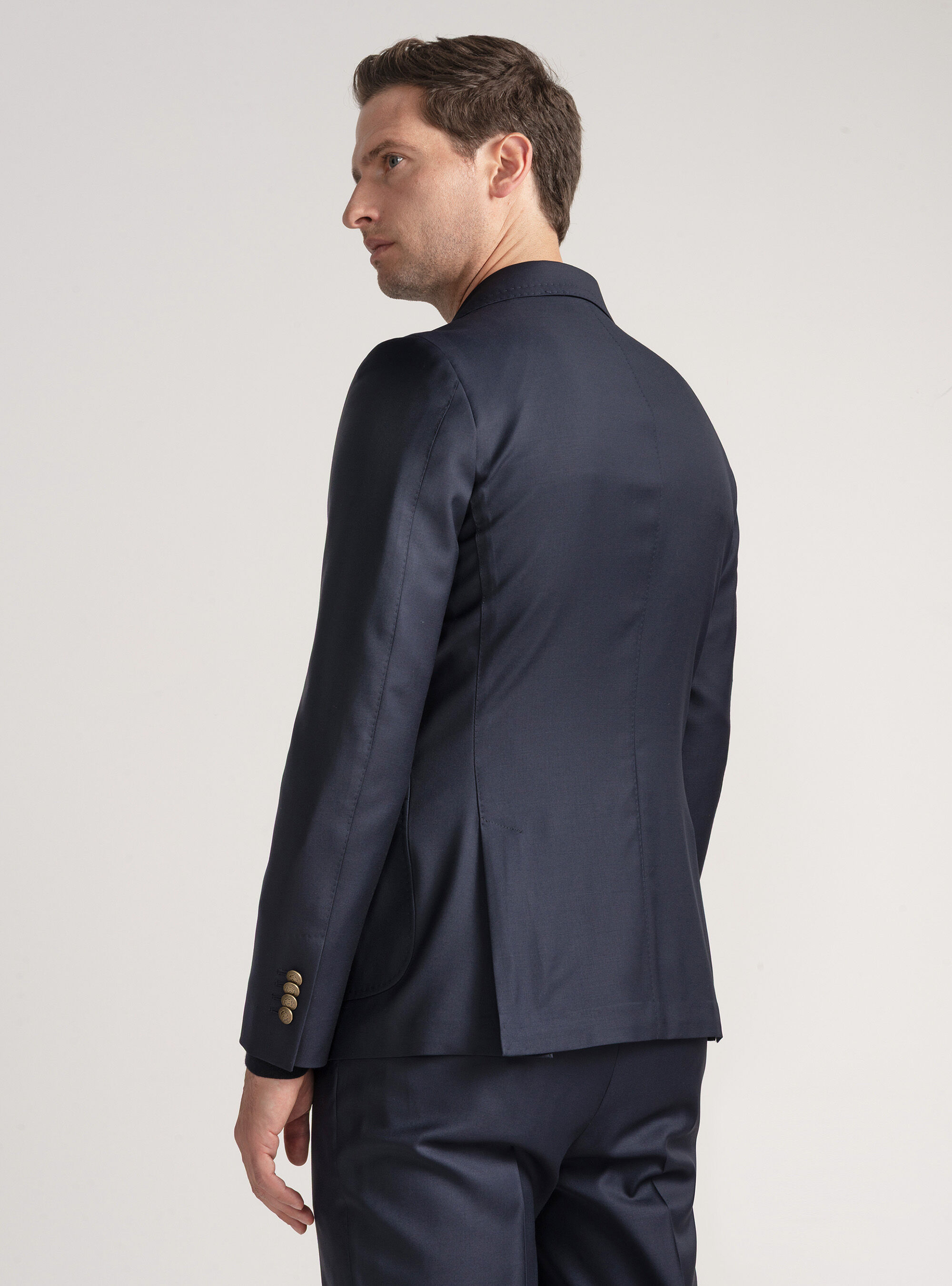 Americana Vitale Barberis Canonico de lana con doble botonadura y bot&oacute;n met&aacute;lico, AZUL MARINO