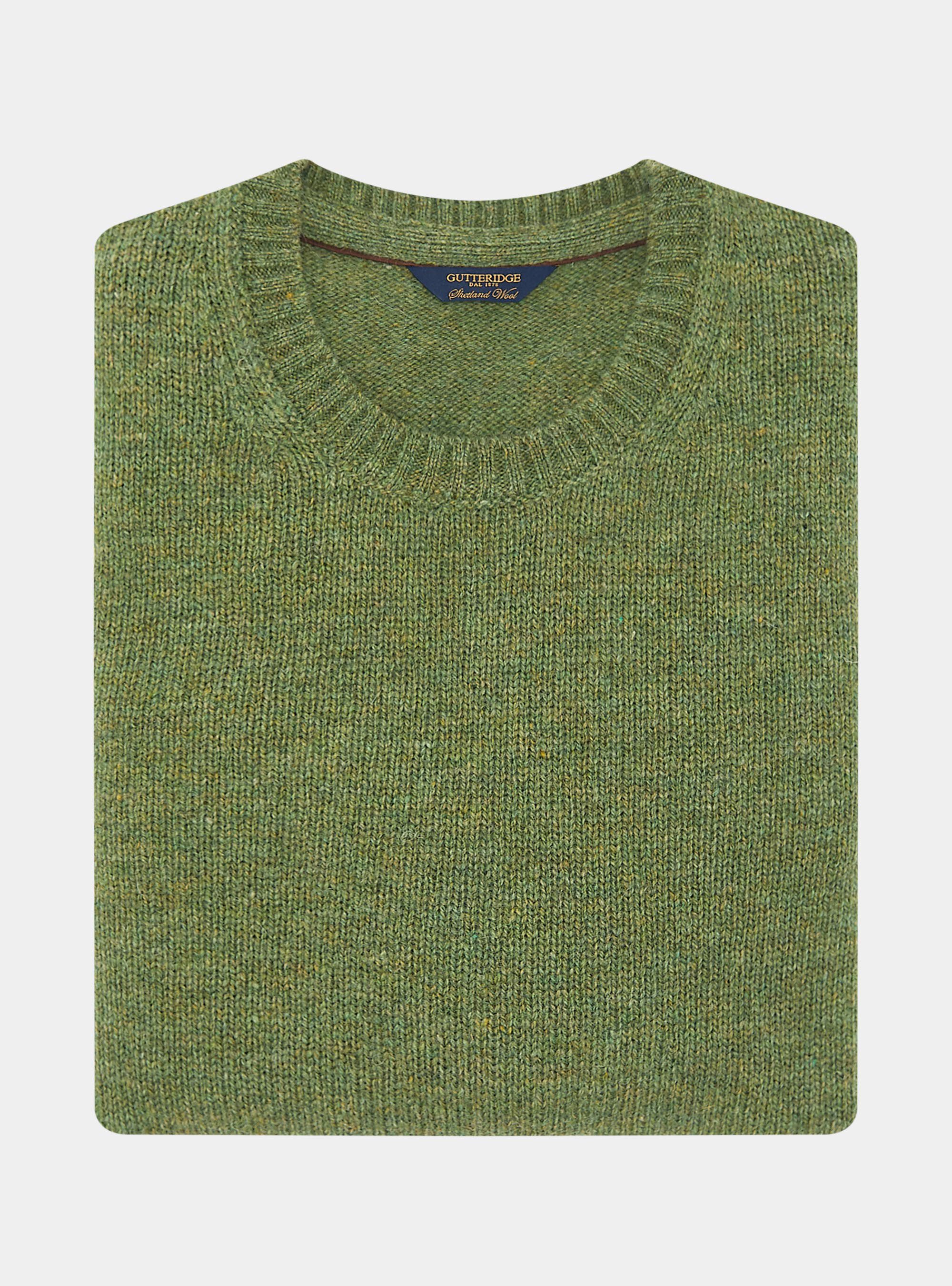 Pure Shetland wool crewneck sweater, OLIVE