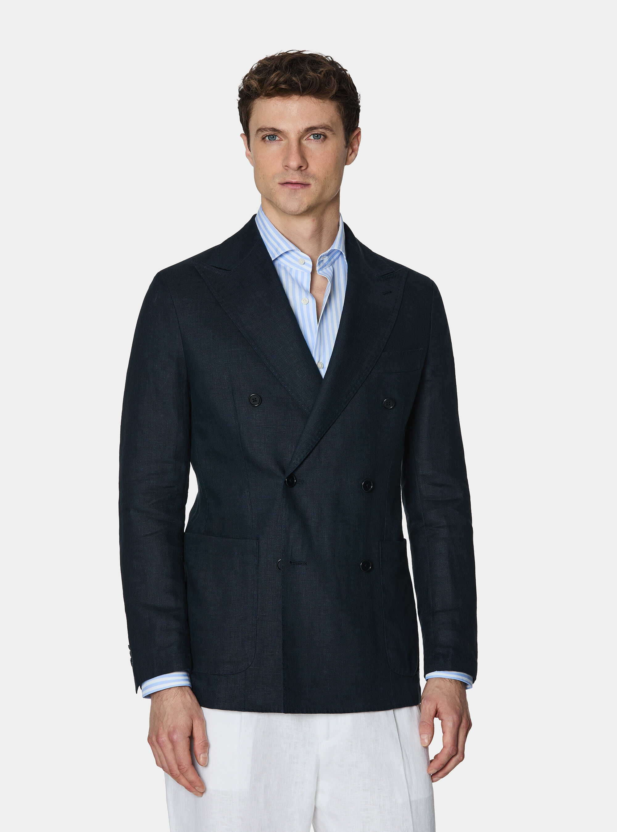 Double-breasted blazer in pure linen