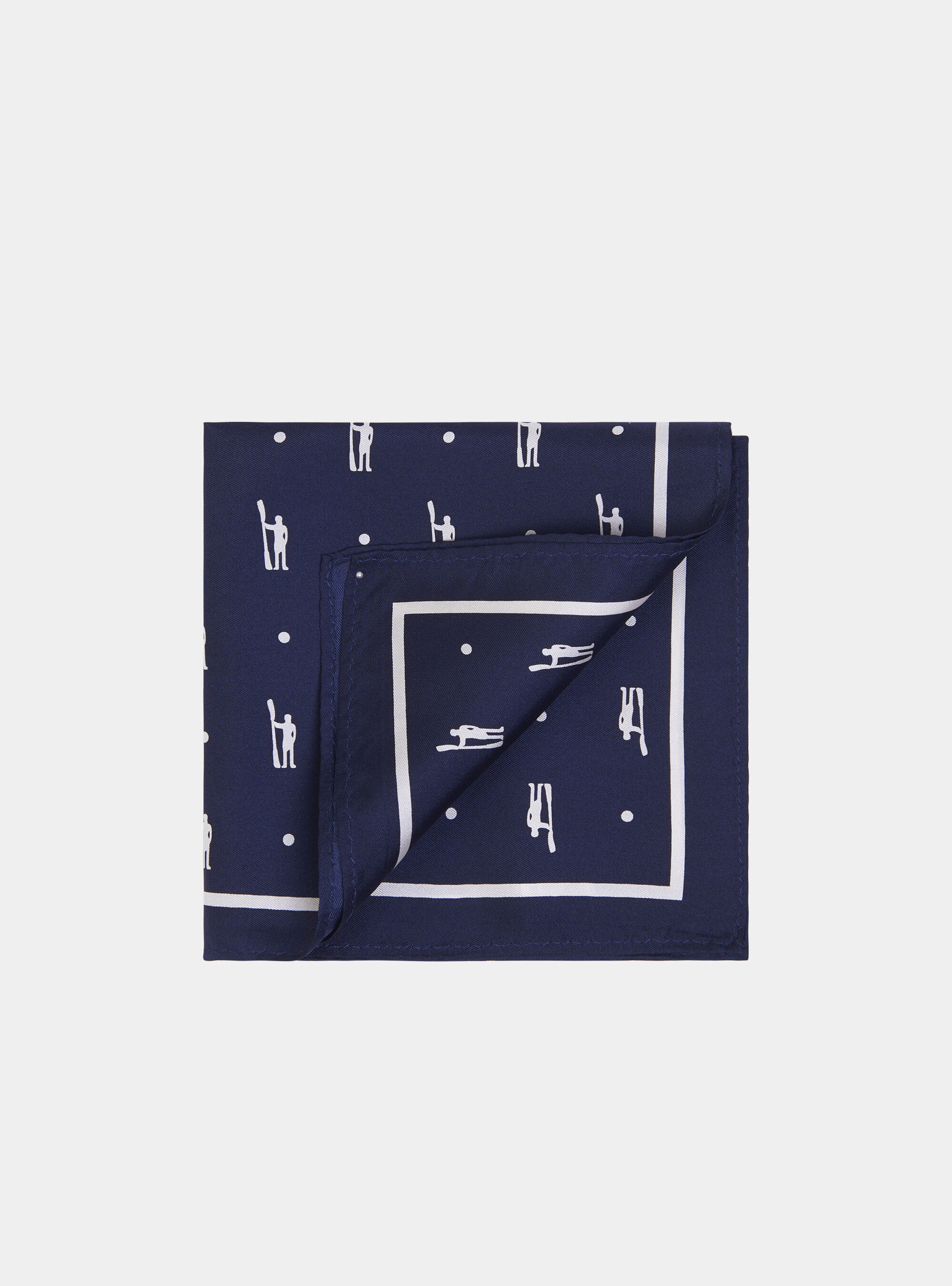Pochette seta fantasia stmapata logo, NAVY BLUE