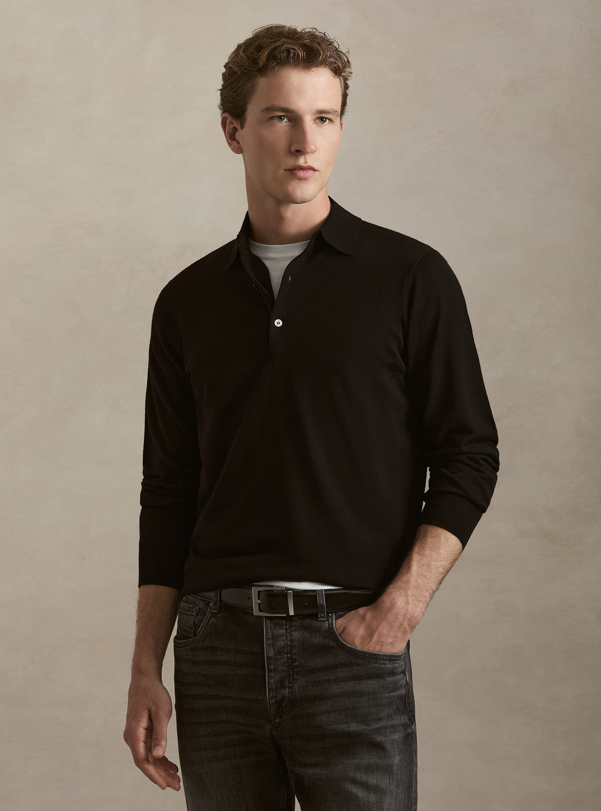 Extrafine merino wool knit polo shirt