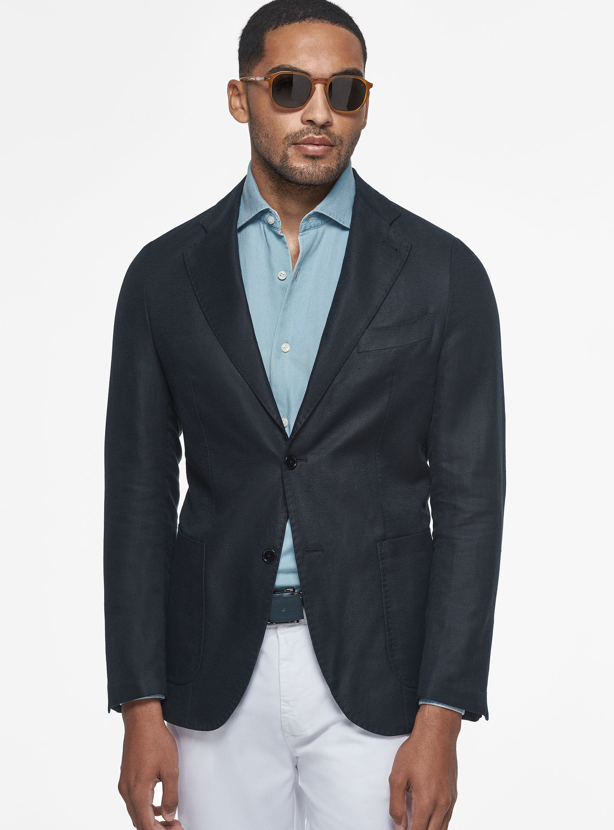 Hopsack blazer in cotton and linen