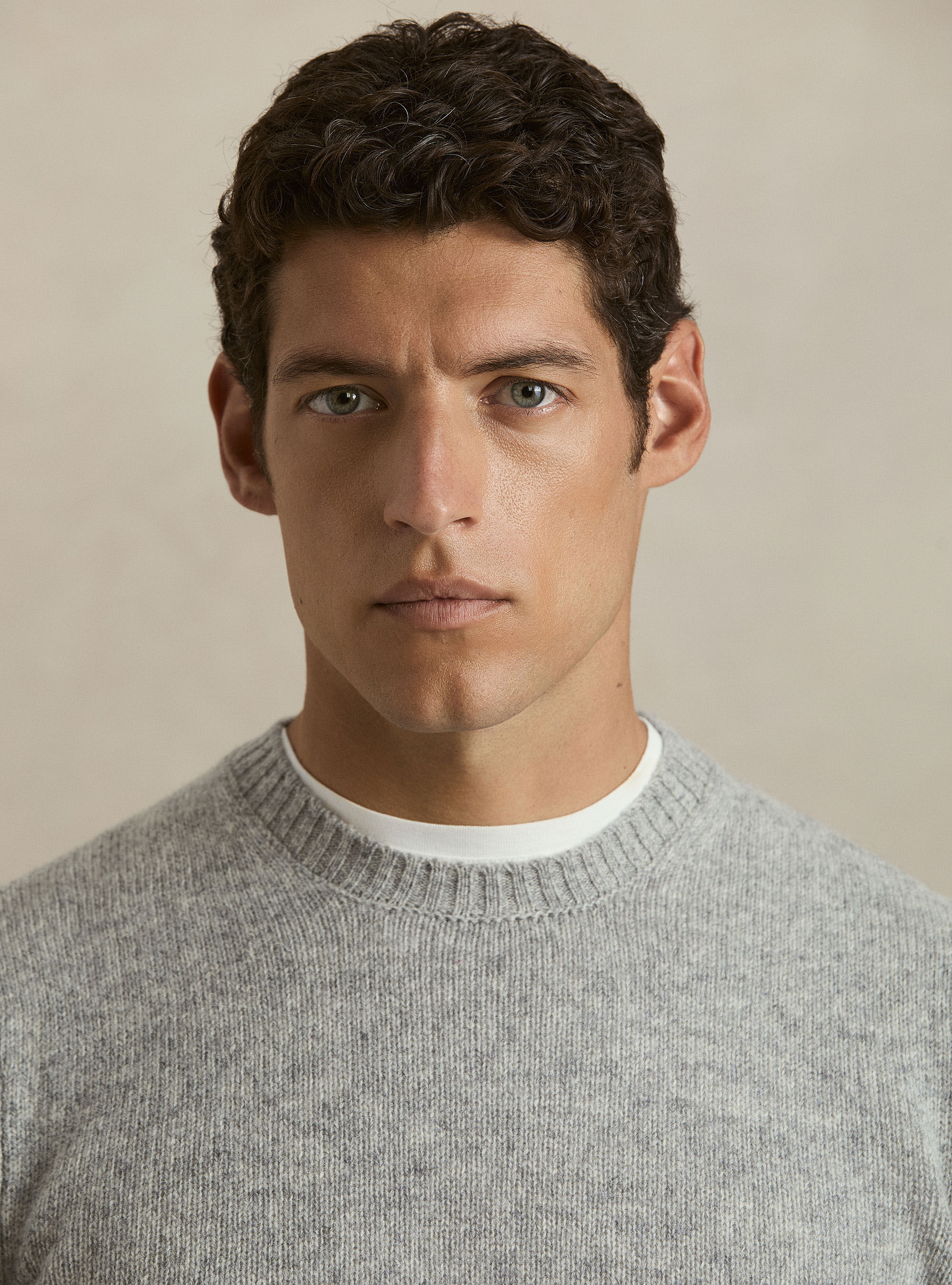 Pure Shetland wool crewneck sweater, LIGHT GREY MELANGE