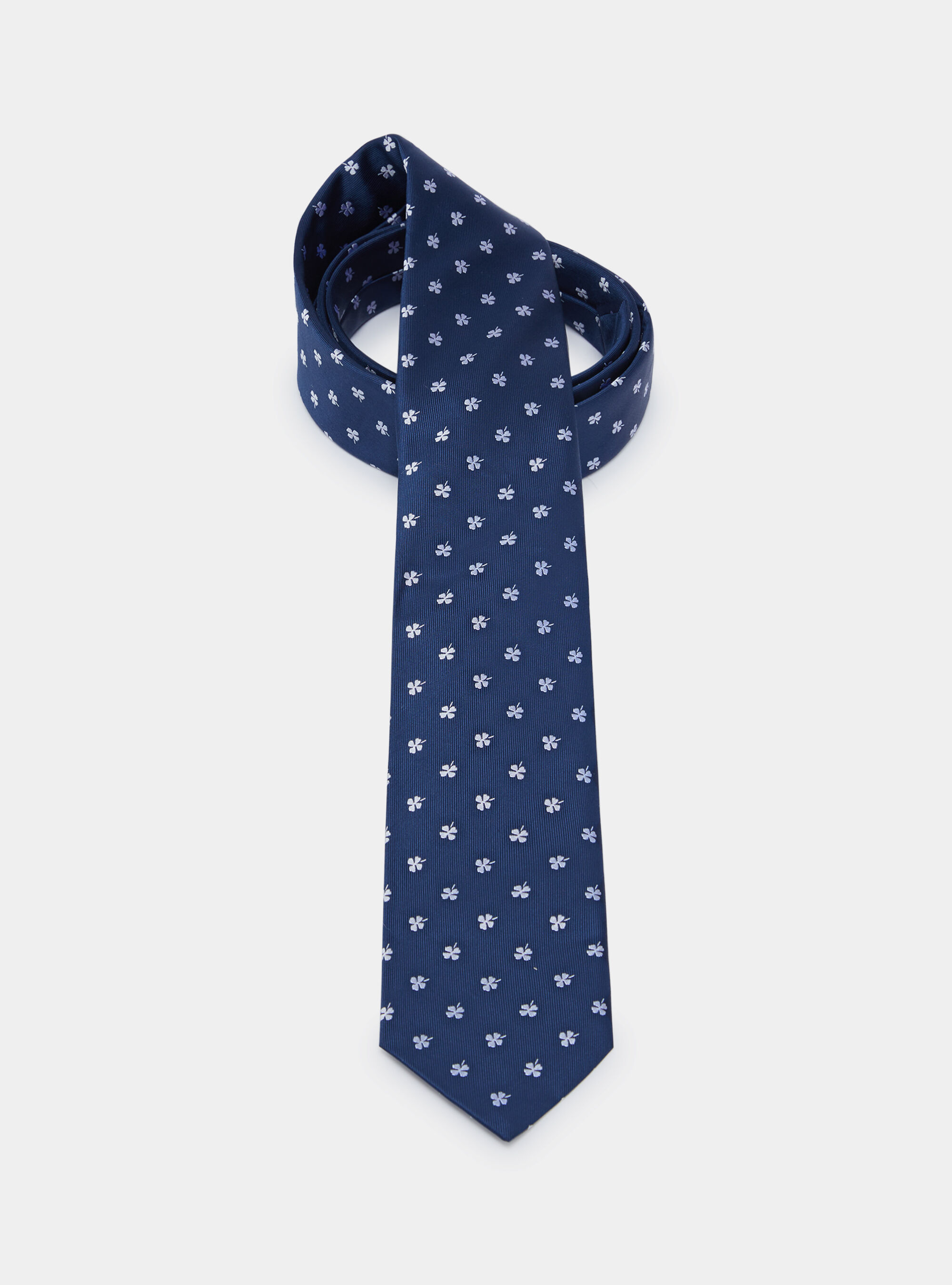 Cravatta in twill di seta con quadrifogli, B053 NAVY/BIANCO