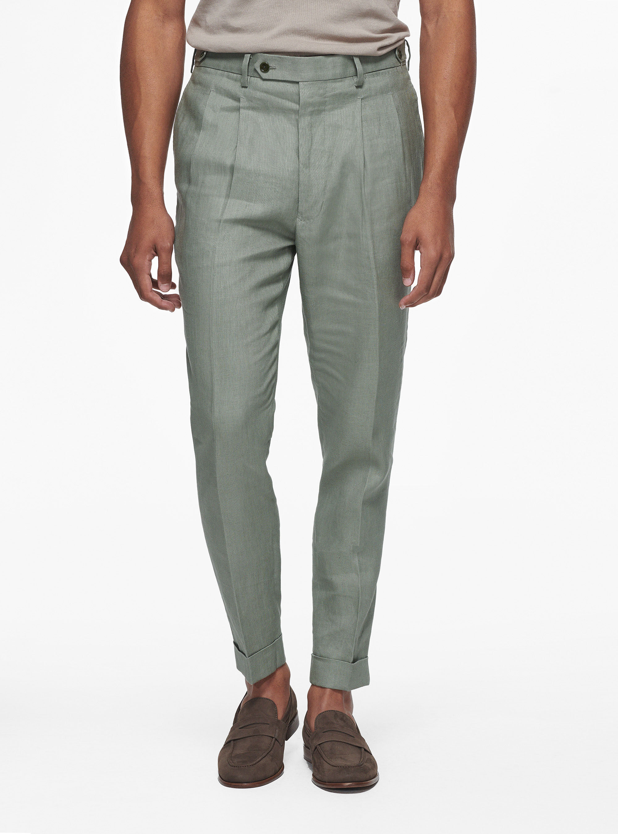 Pure linen double pleat trousers