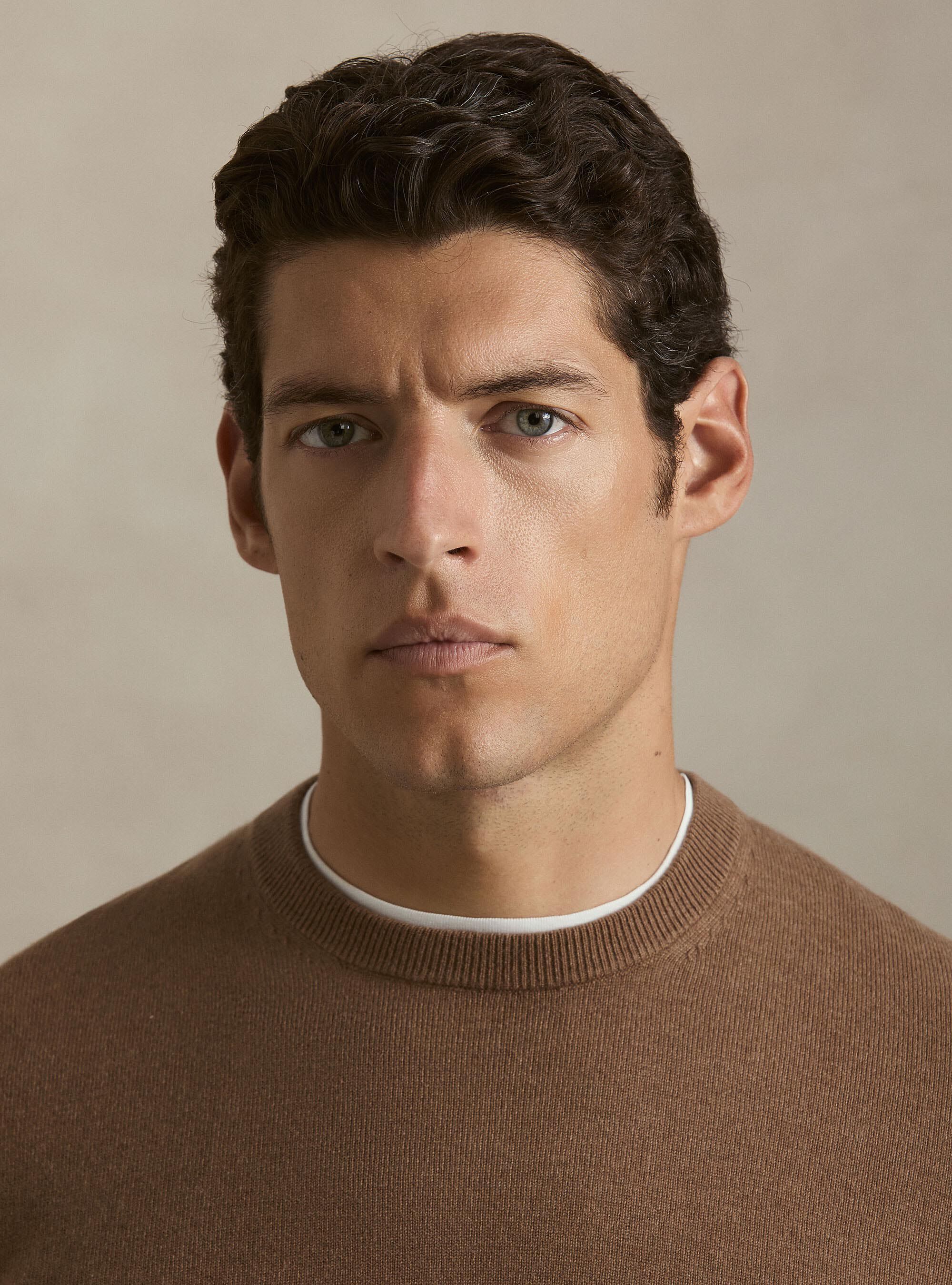 Girocollo in maglia in lana poliammide cashmere, HAZELNUT
