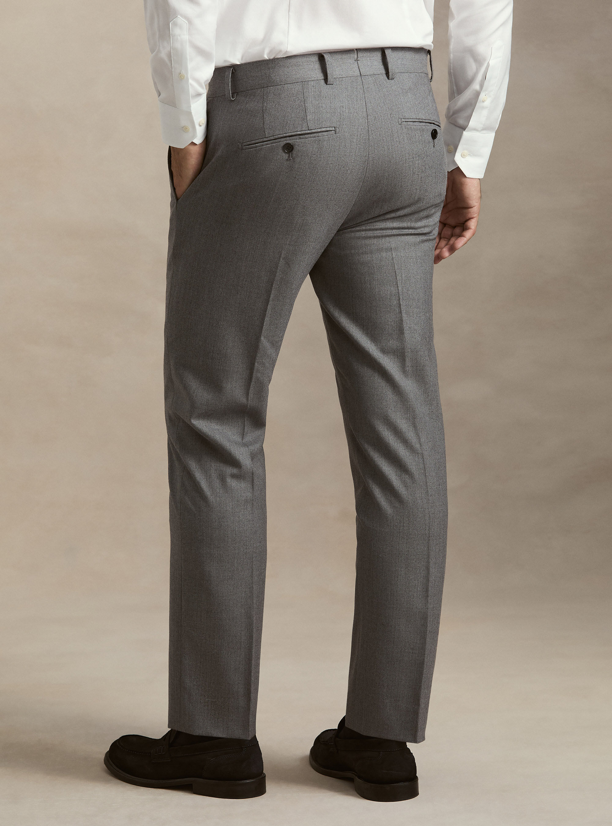 Pantaloni per abito in flanella di lana, GRIGIO MELANGE 0151C