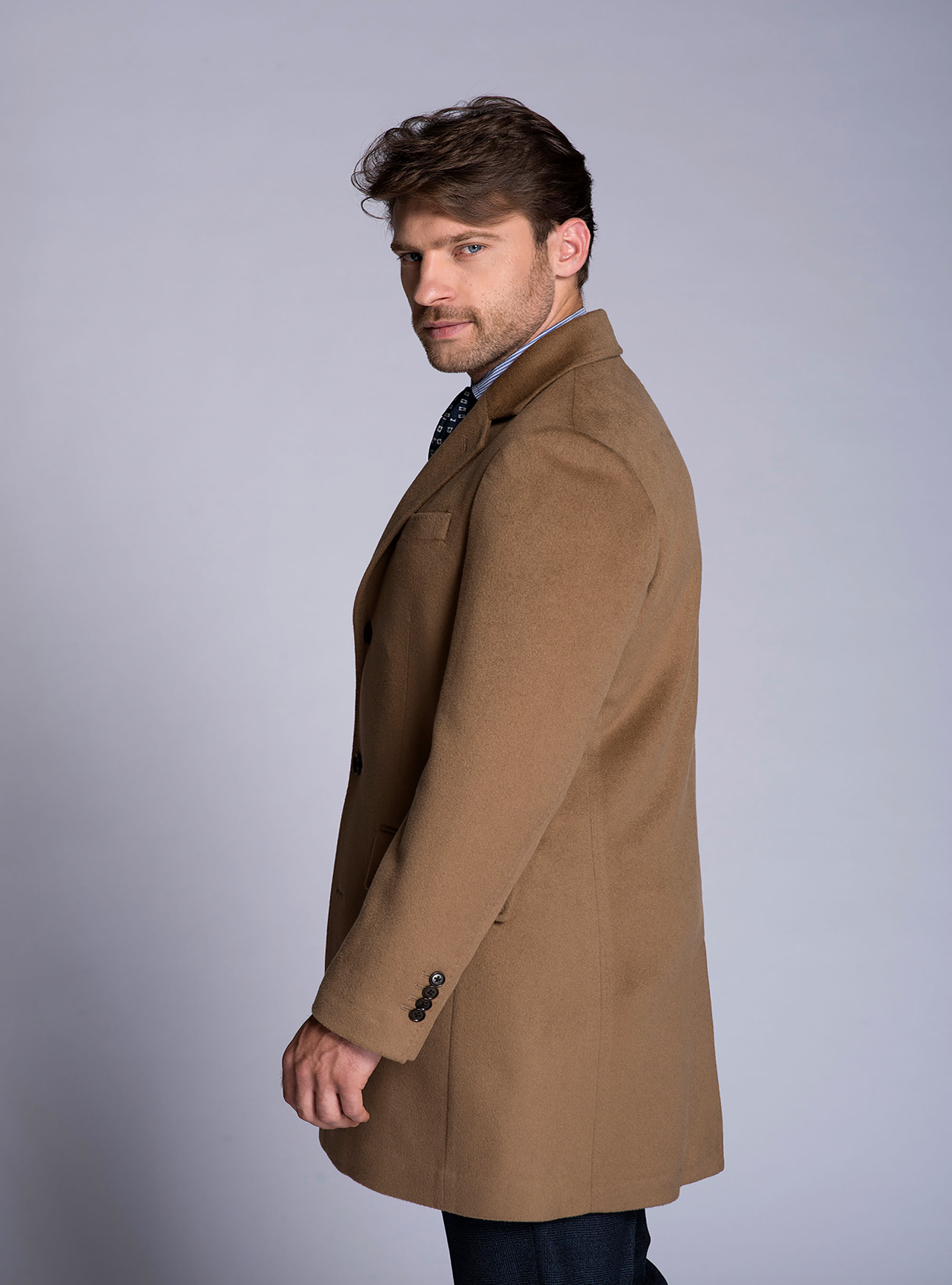 Single-breasted coat 100% cashmere, BEIGE / CAMEL