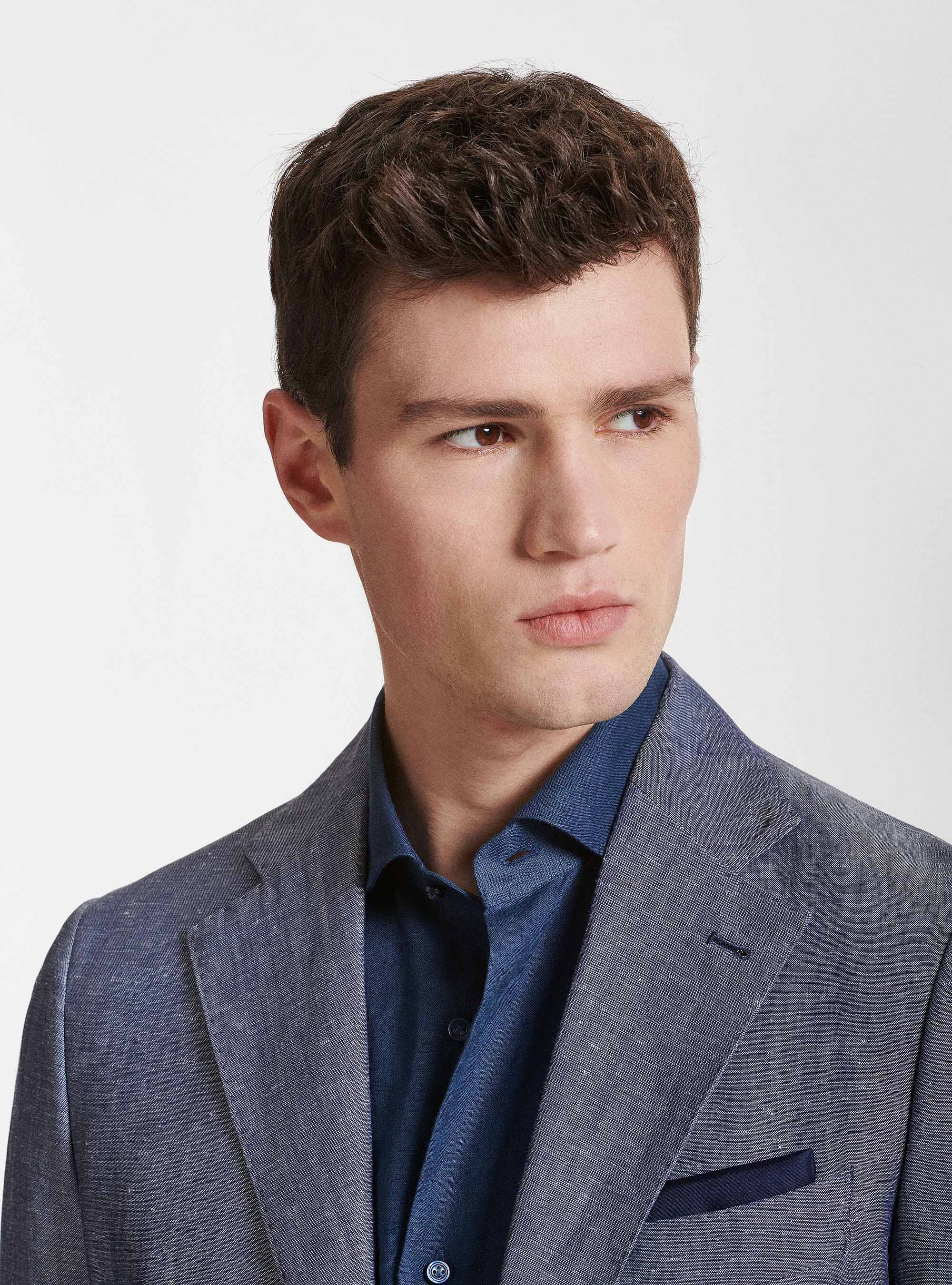 Wool and linen suit blazer DUEMILAGORI, 0243C DENIM