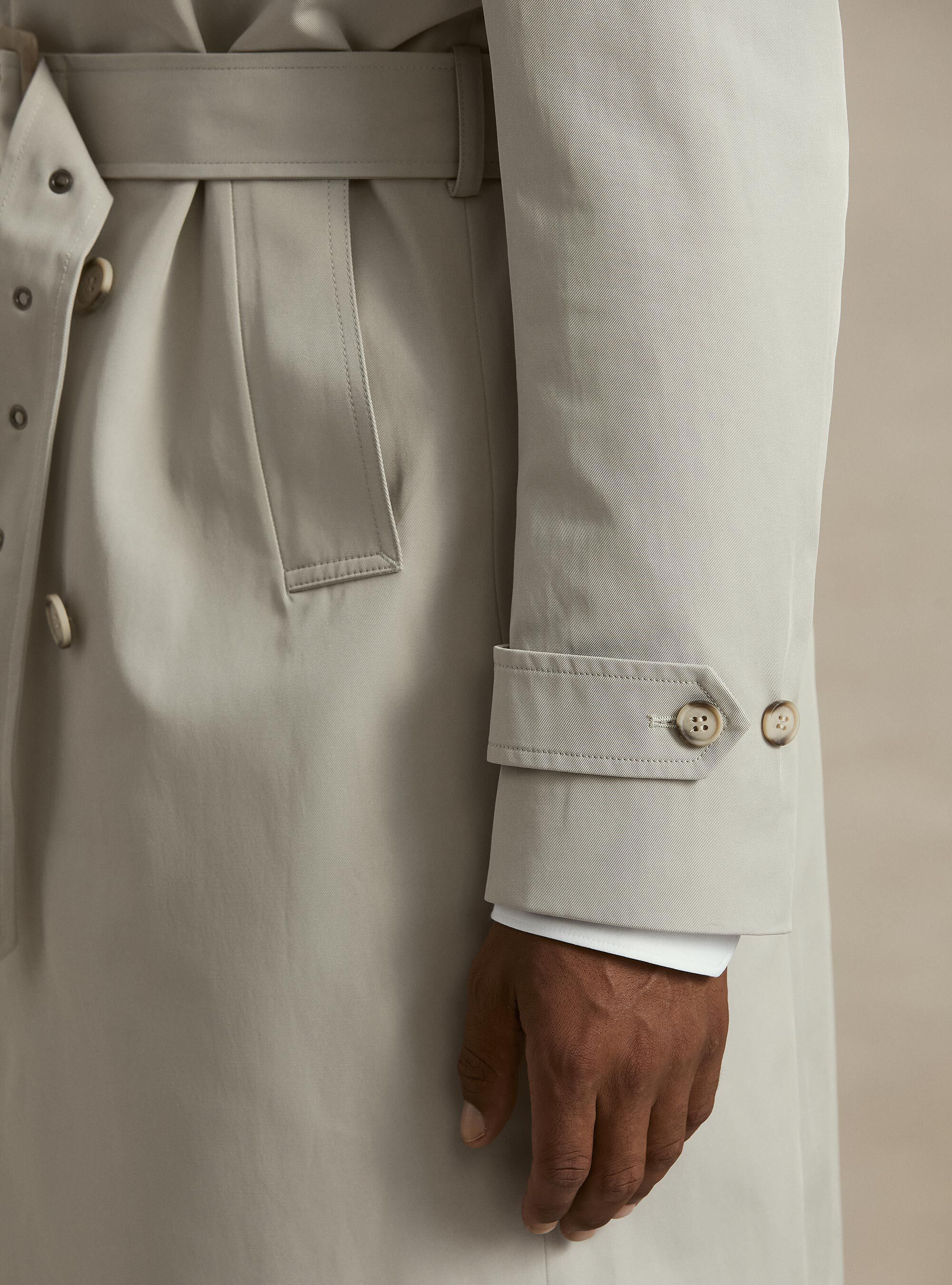 Double-breasted cotton blend trench coat, ECRU