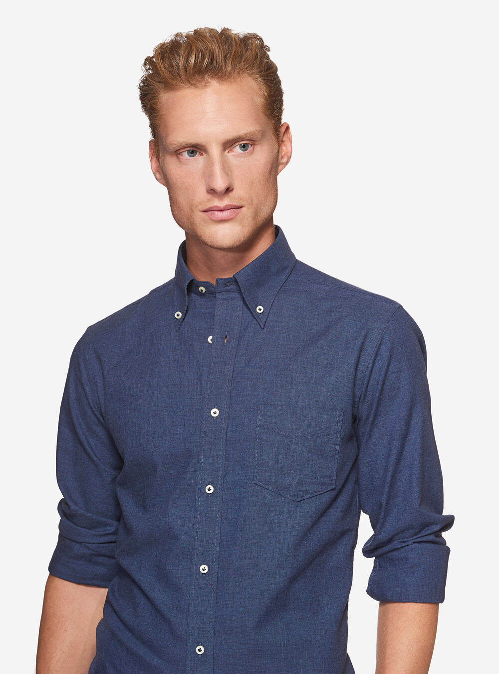 Shirt with button down collar and flannel cotton small pocket