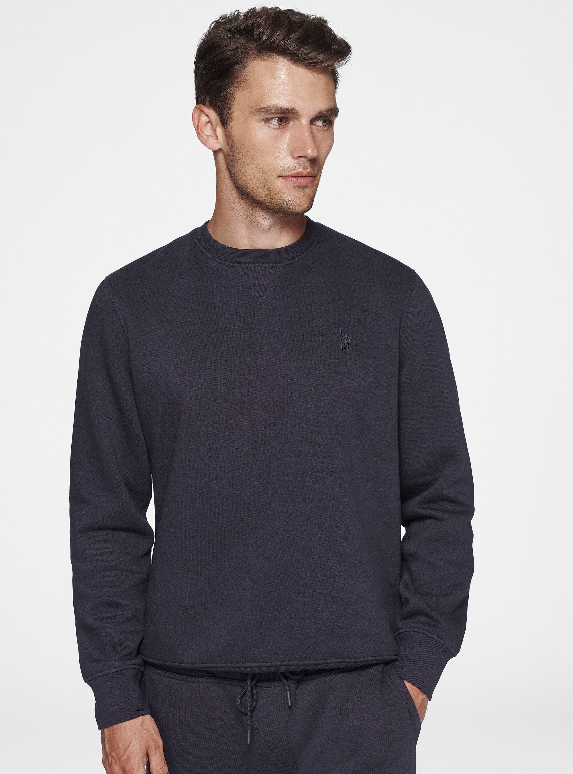 Crew-neck sweatshirt with embroidery, NAVY BLUE