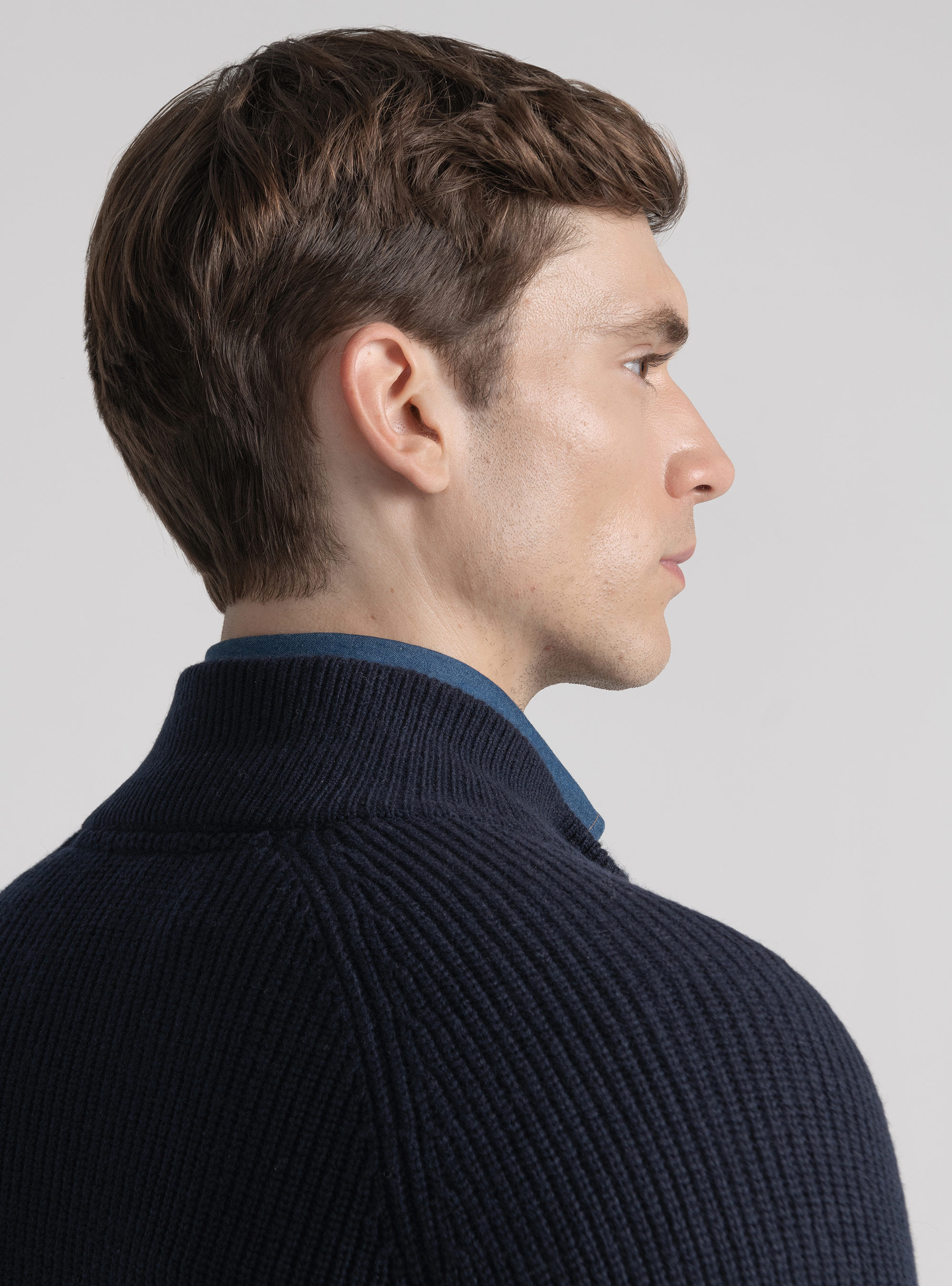 Merino wool raglan knitted zip cardigan, NAVY BLUE