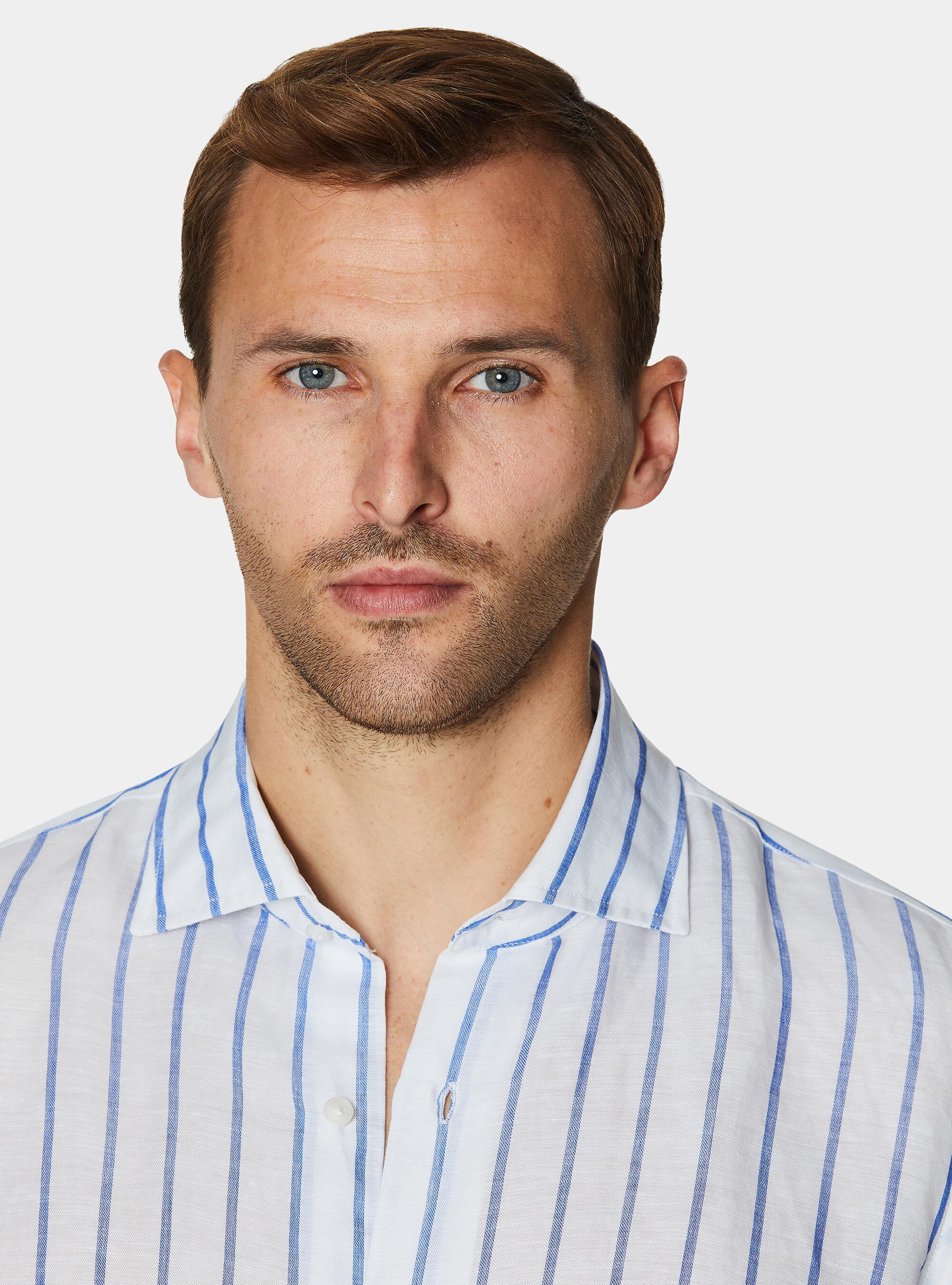 Linen blend striped shirt, BLUE