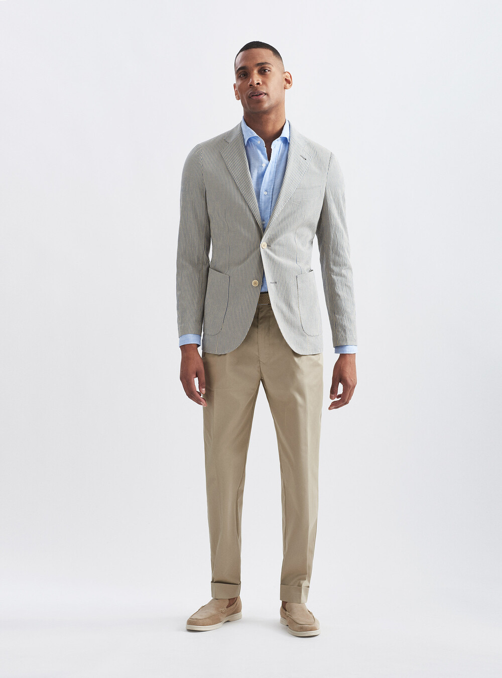 Striped cotton and linen seersucker blazer | GutteridgeEU | Linen Uomo