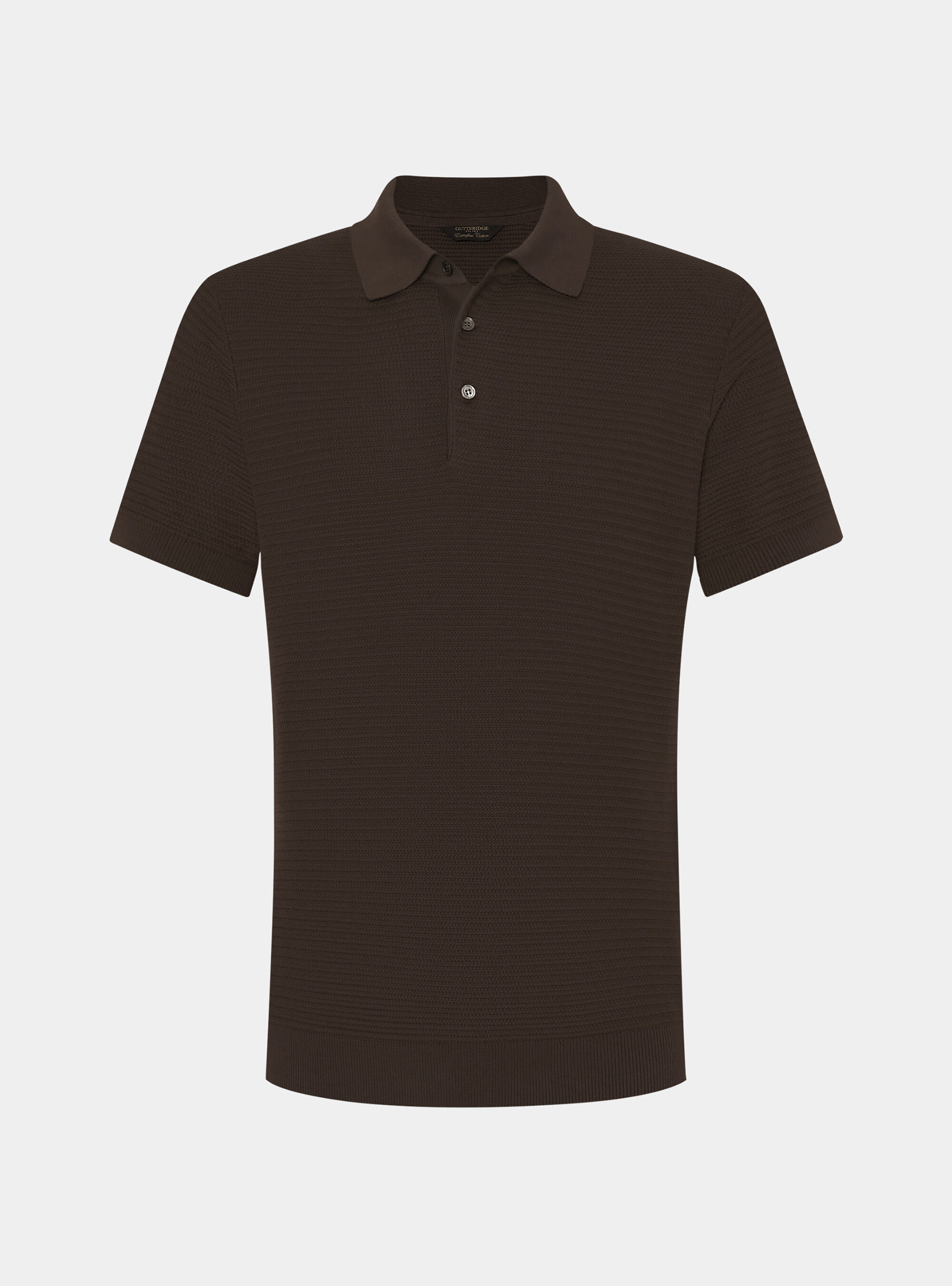 Textured cotton knit polo shirt, BROWN