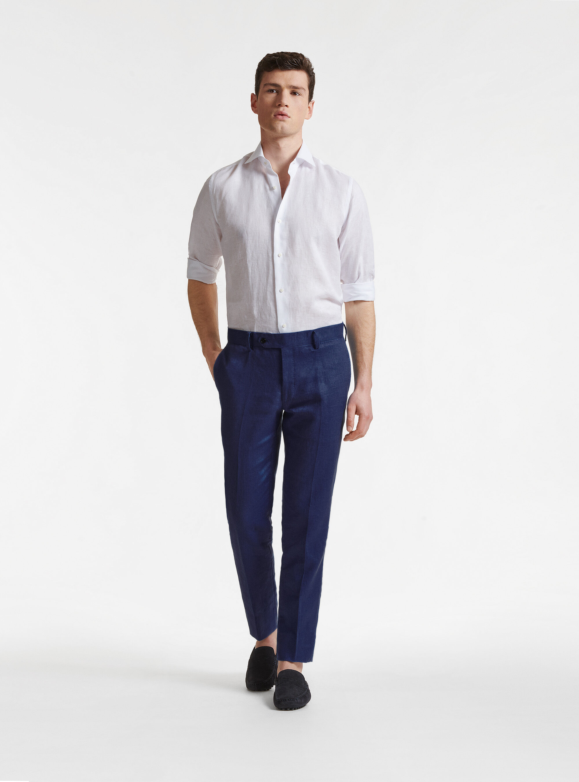 Pure linen suit trousers, BLUE