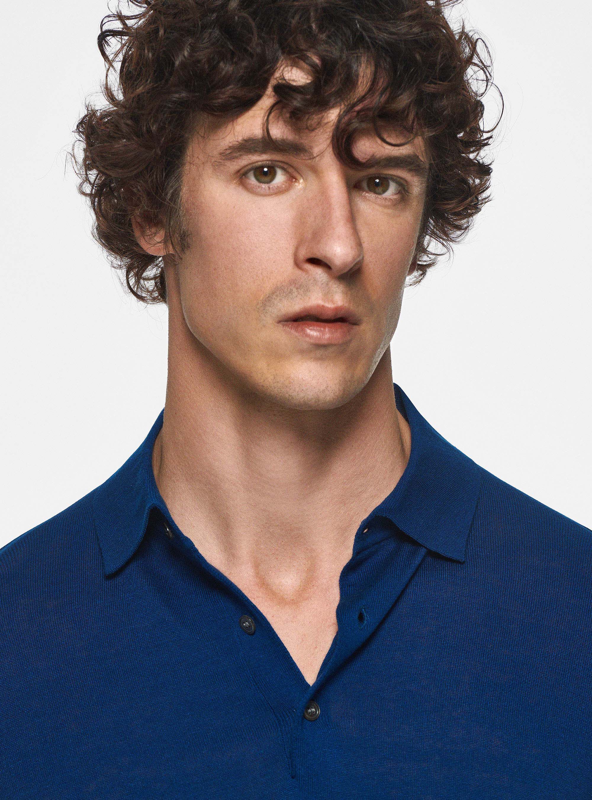 ☆25美品☆+CLOTHET Knit Polo-shirt ディープブルー 3 限定カラー スビンプラチナムニットTシャツ＆ニットポロシャツ