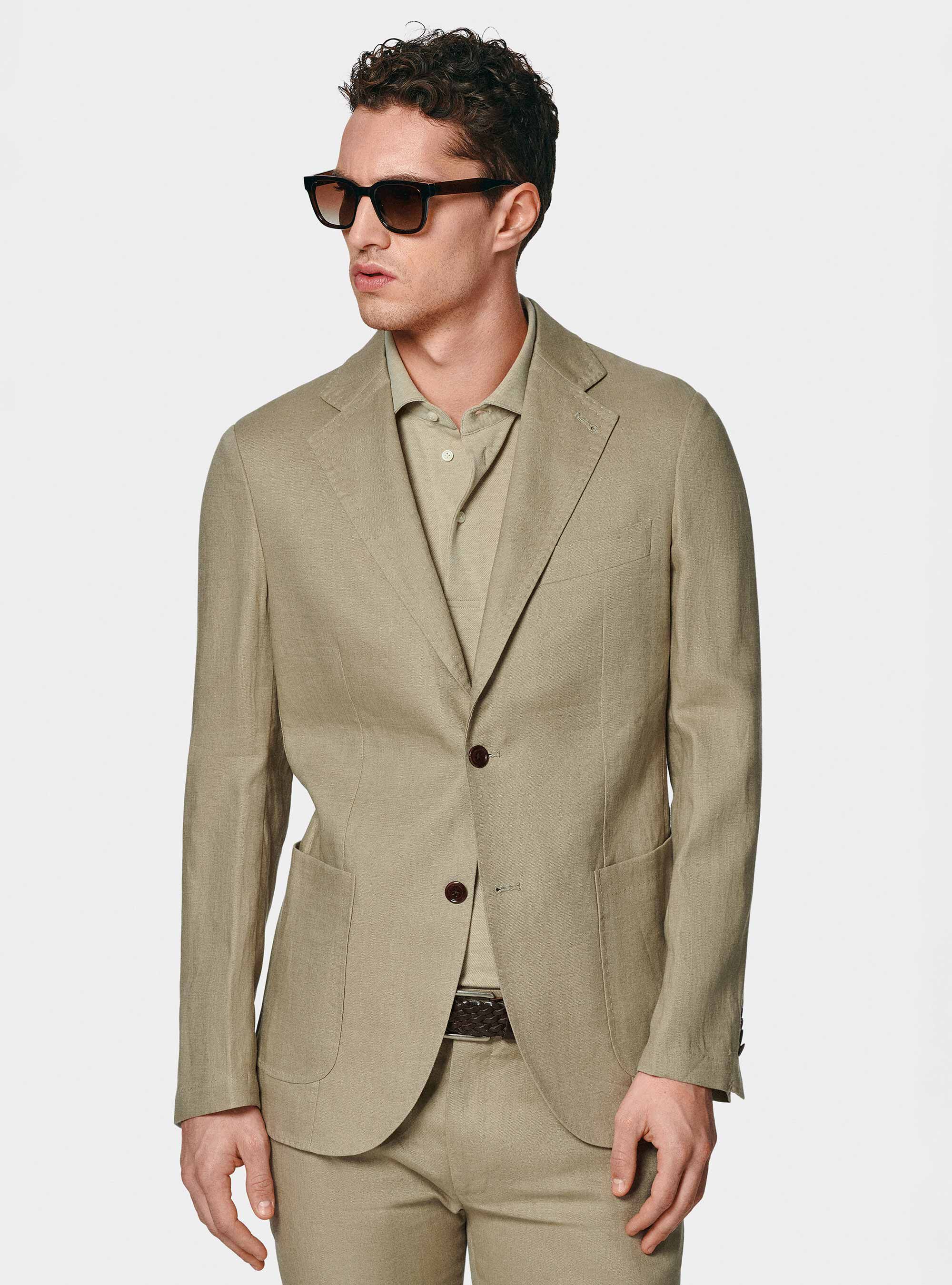 Giacca abito in puro lino, FANGO