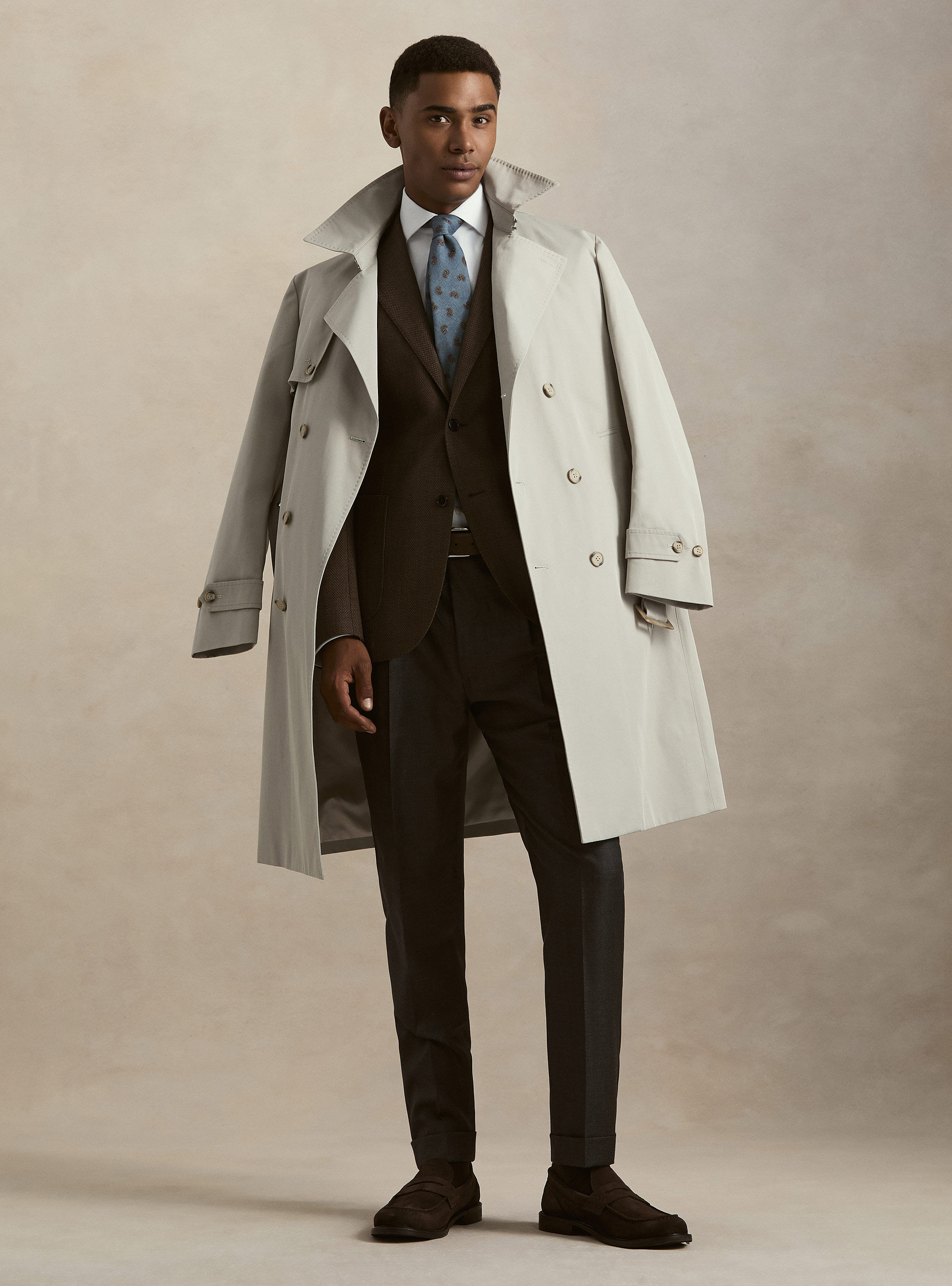Double-breasted cotton blend trench coat