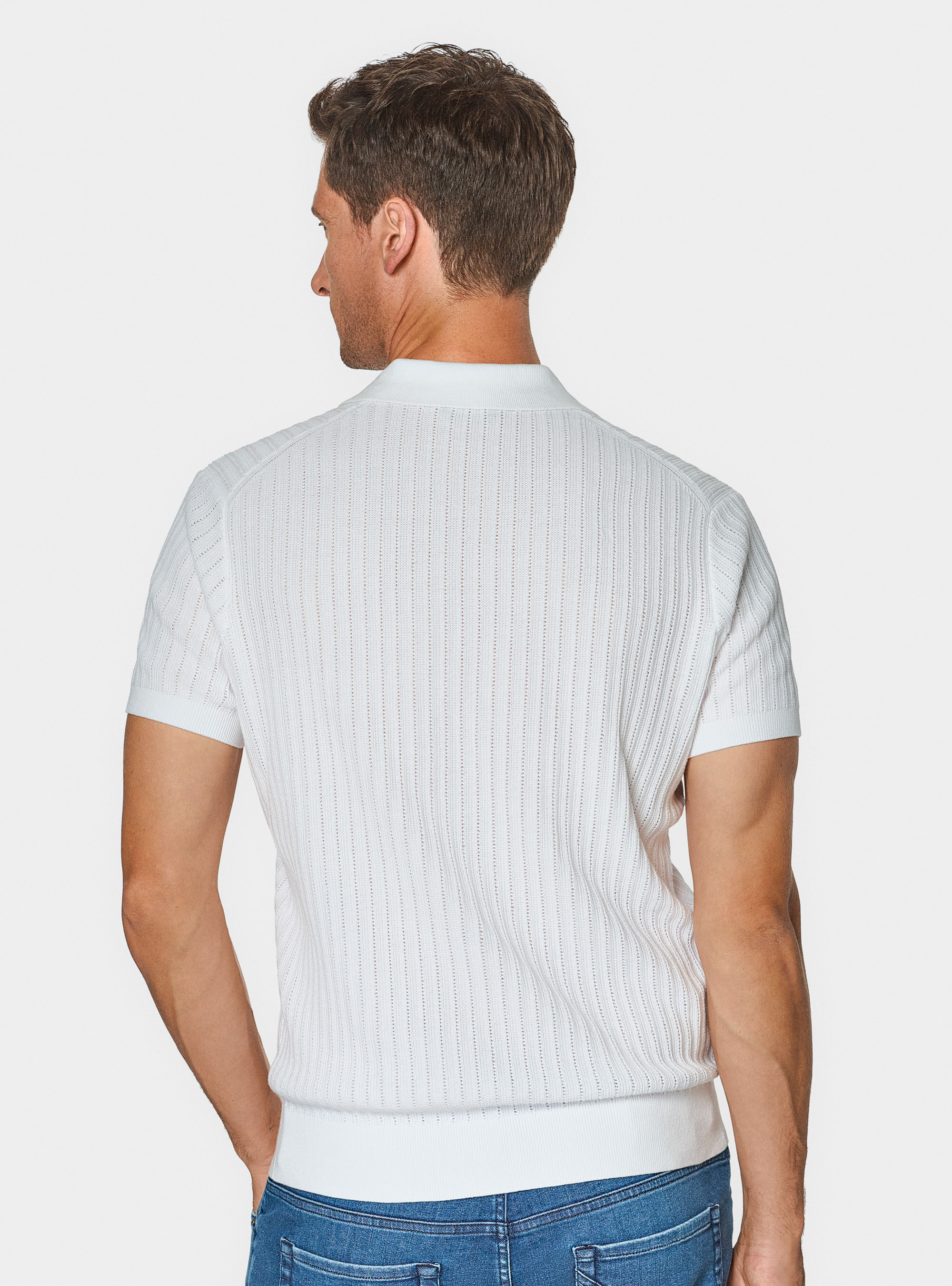Polo de punto perforado sin botones en algod&oacute;n extrafino, BLANCO