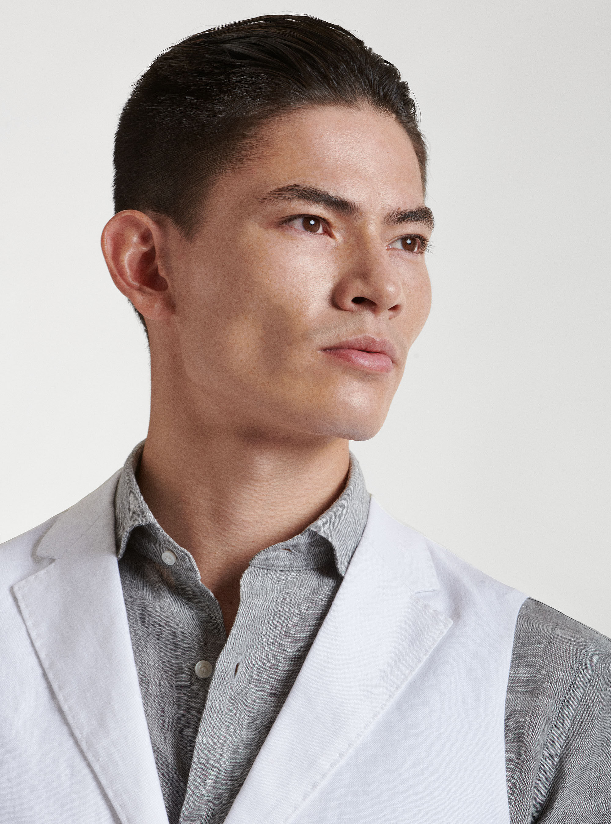 Gilet monopetto in puro lino con revers, BIANCO