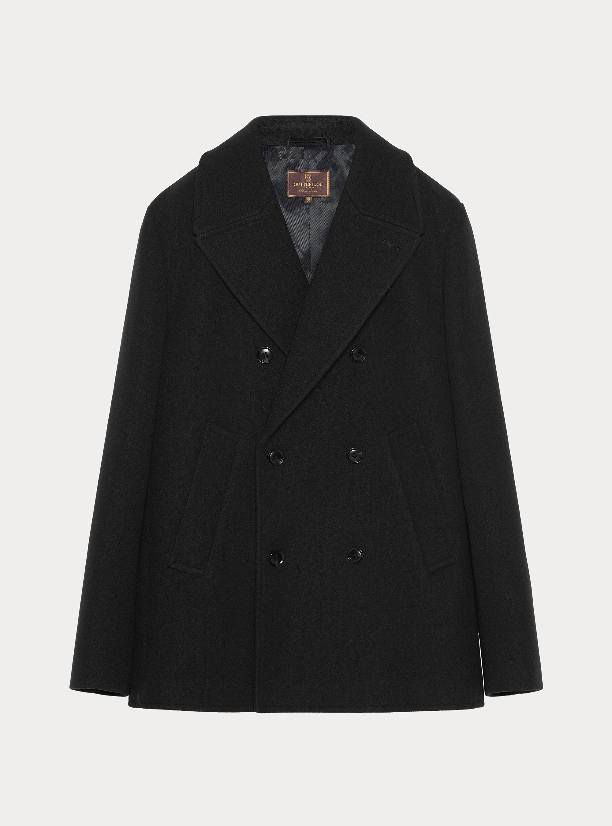 Peacoat doppiopetto tinta unita, BLACK