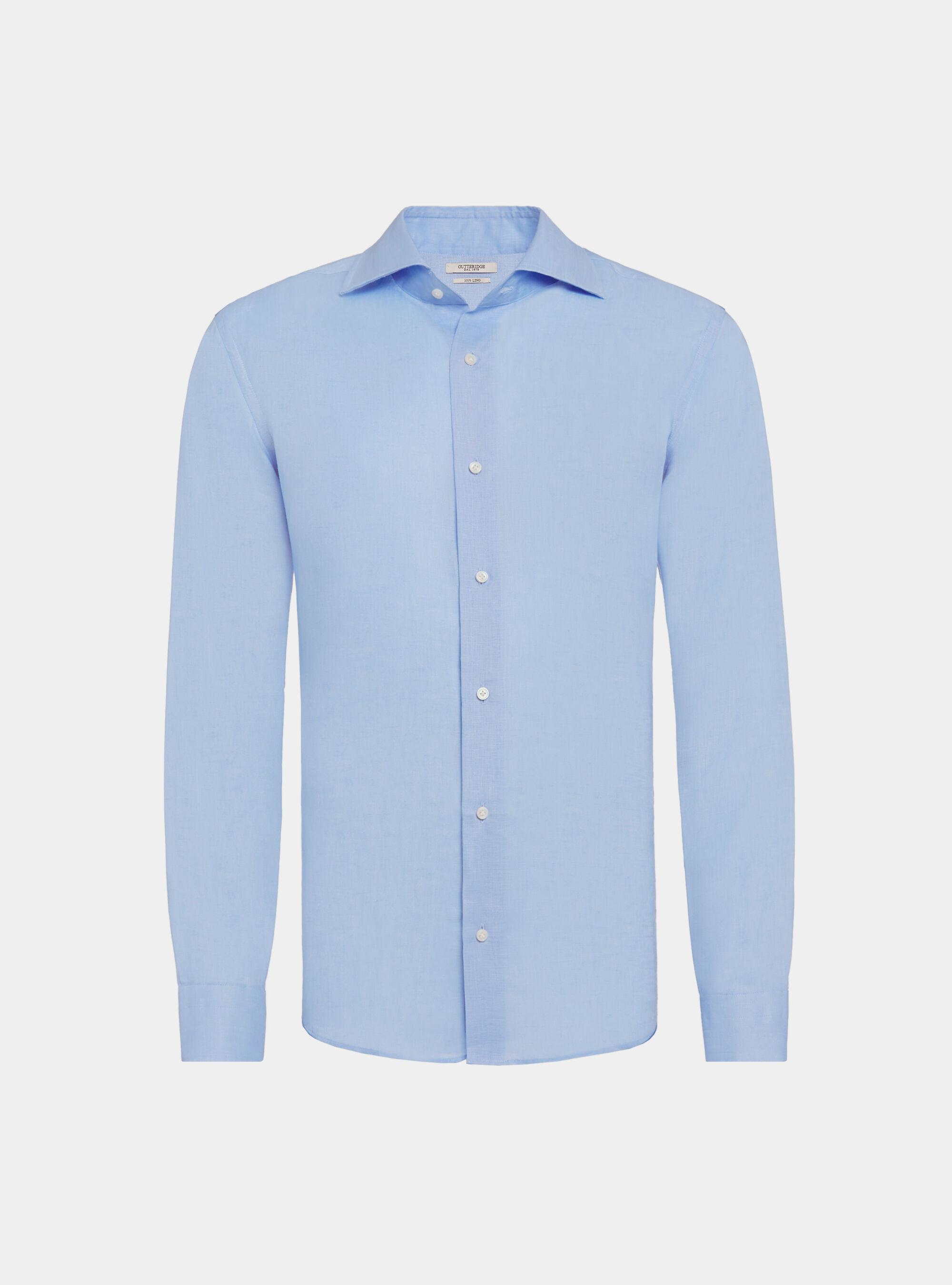 Chemise &agrave; col italien, pur lin, BLEU CIEL