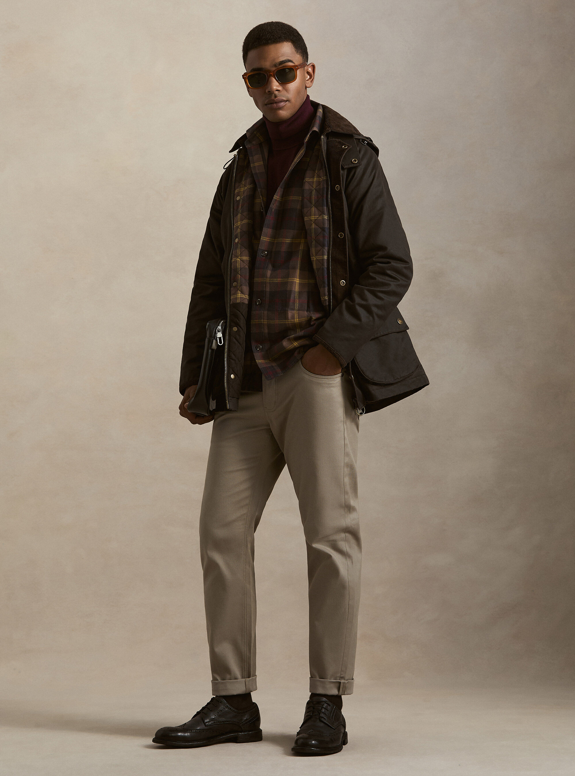 Cotton-blend waxed jacket, BROWN