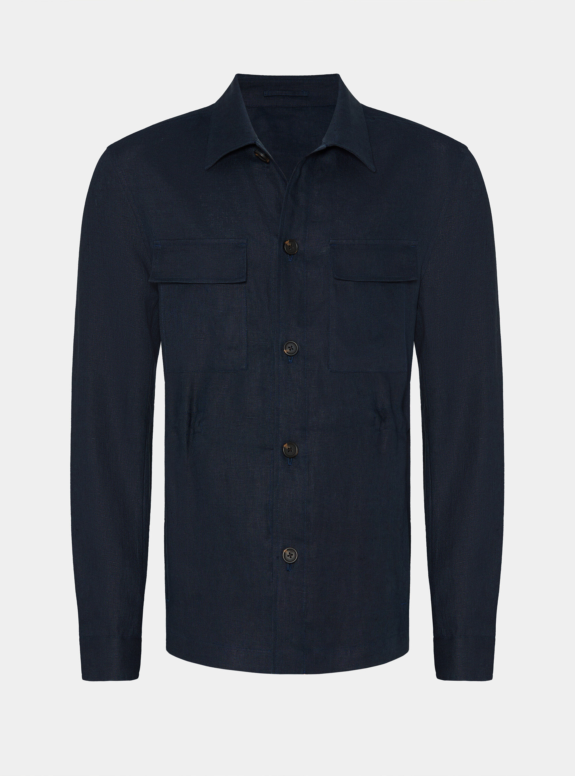 Veste chemise en pur lin avec cordon de serrage, BLEU MARINE