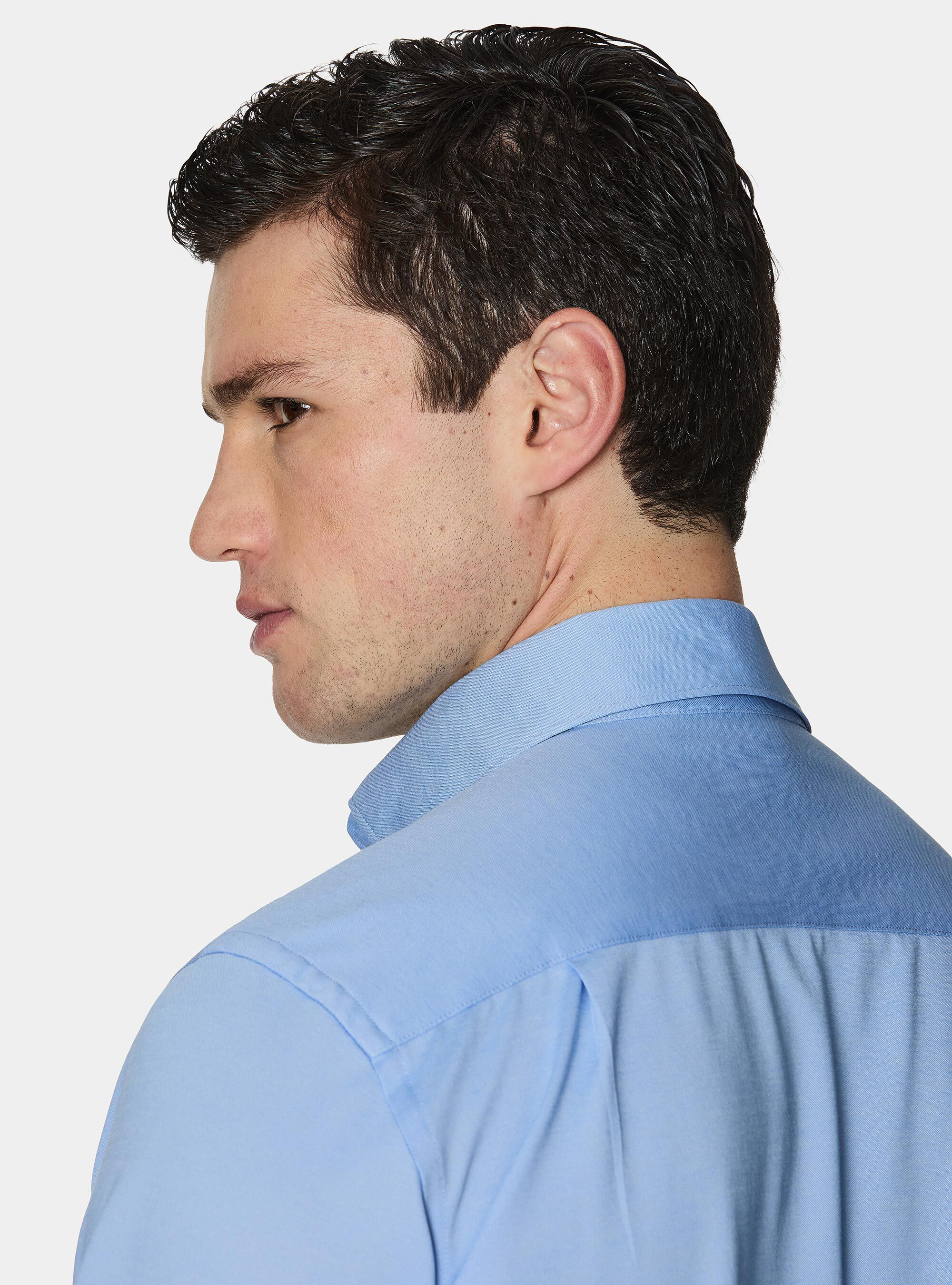 Camicia in jersey misto cotone paramontura, AZZURRO