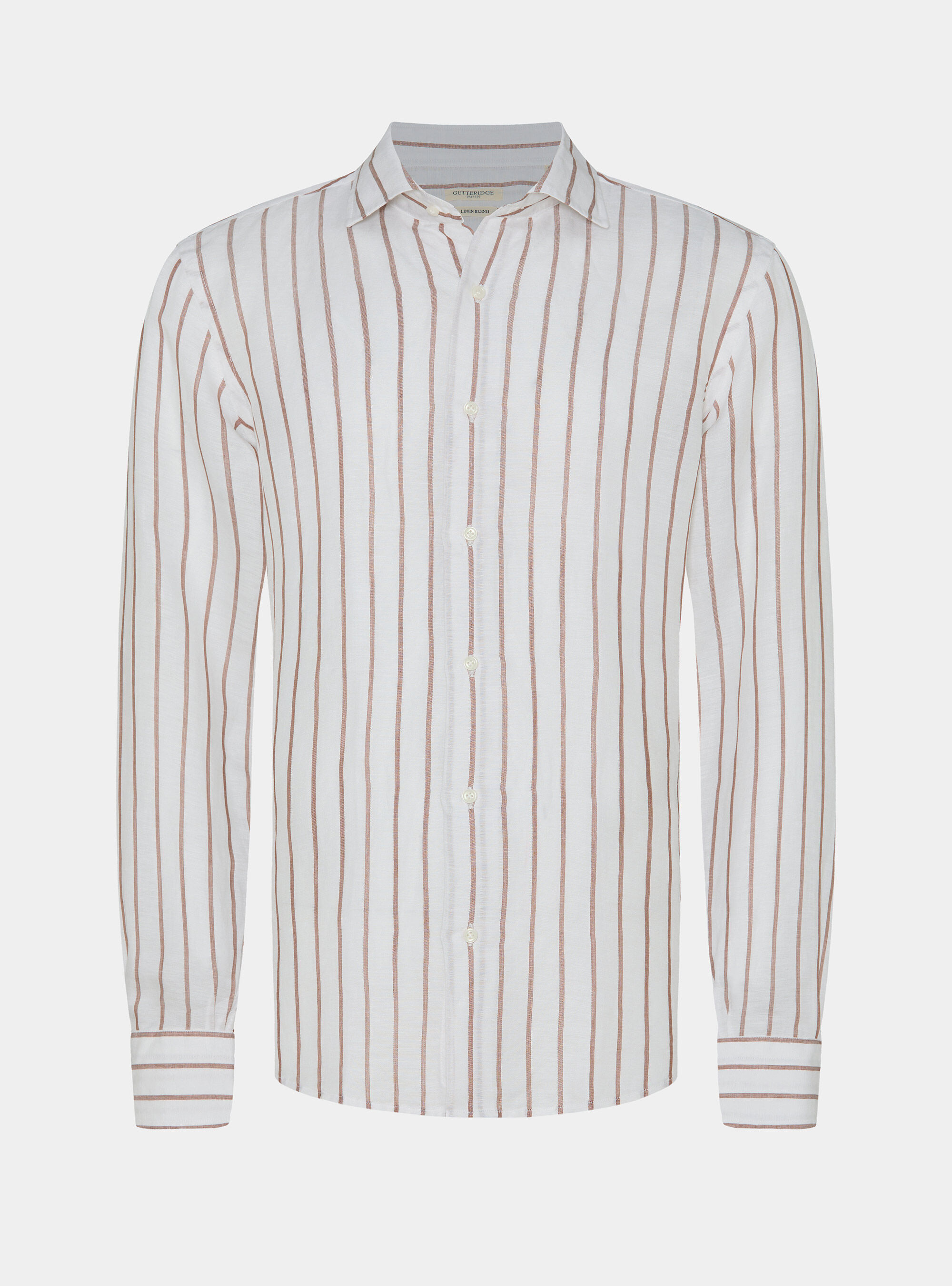 Camisa de rayas en mezcla de lino, MARRON