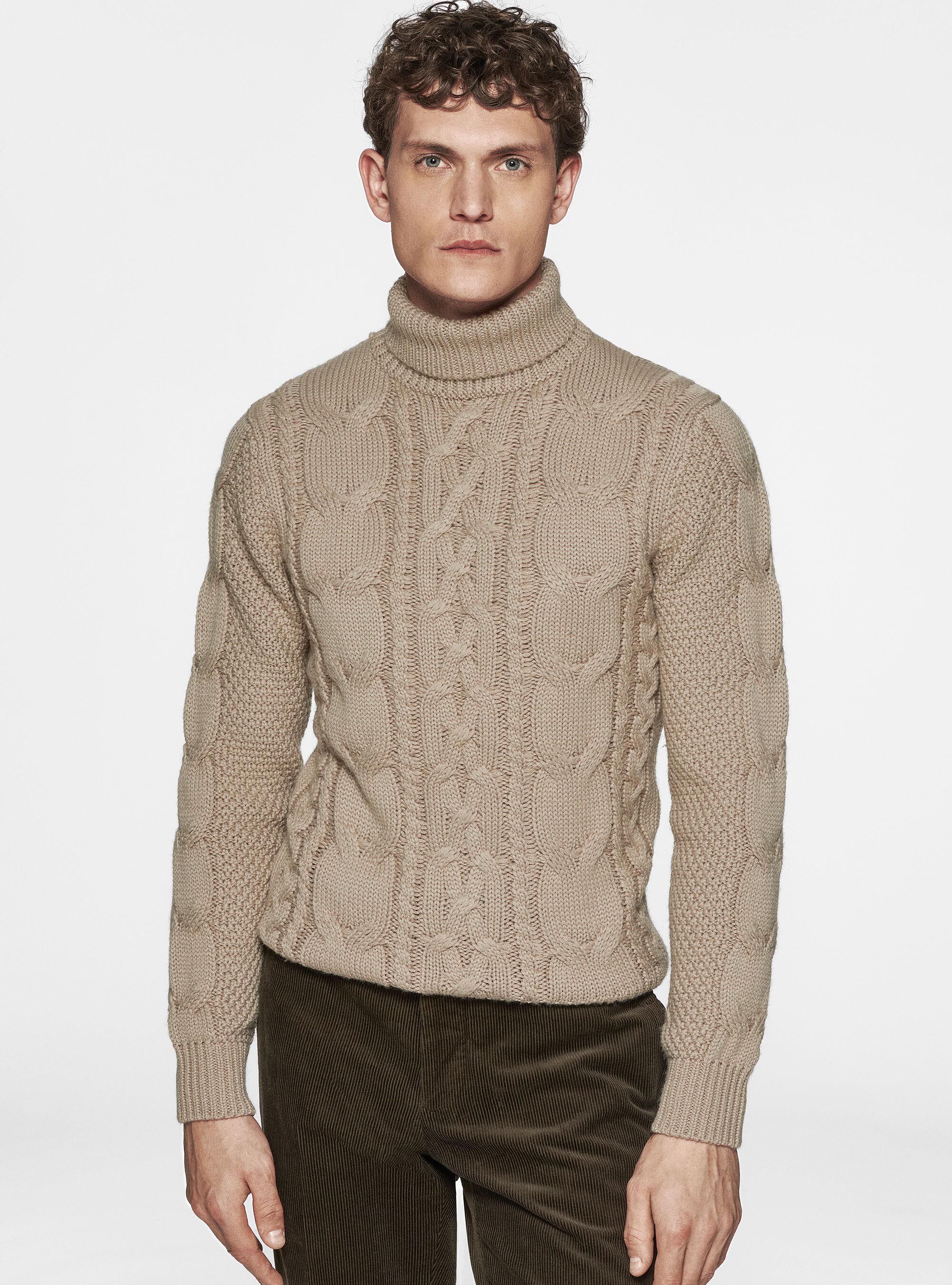Wool blend turtleneck sweater with braid