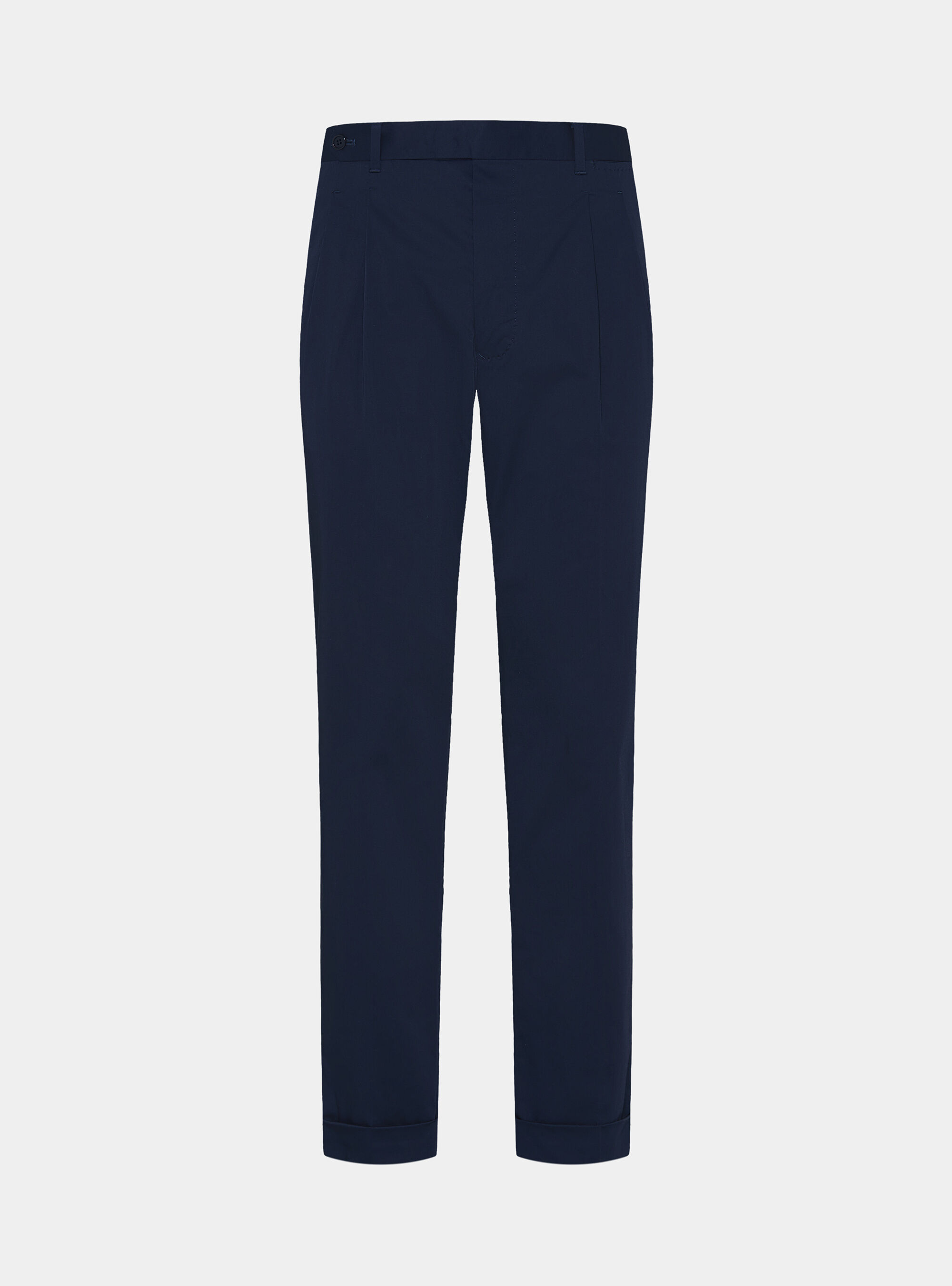Pantalon &agrave; pinces en popeline de coton stretch, BLEU MARINE