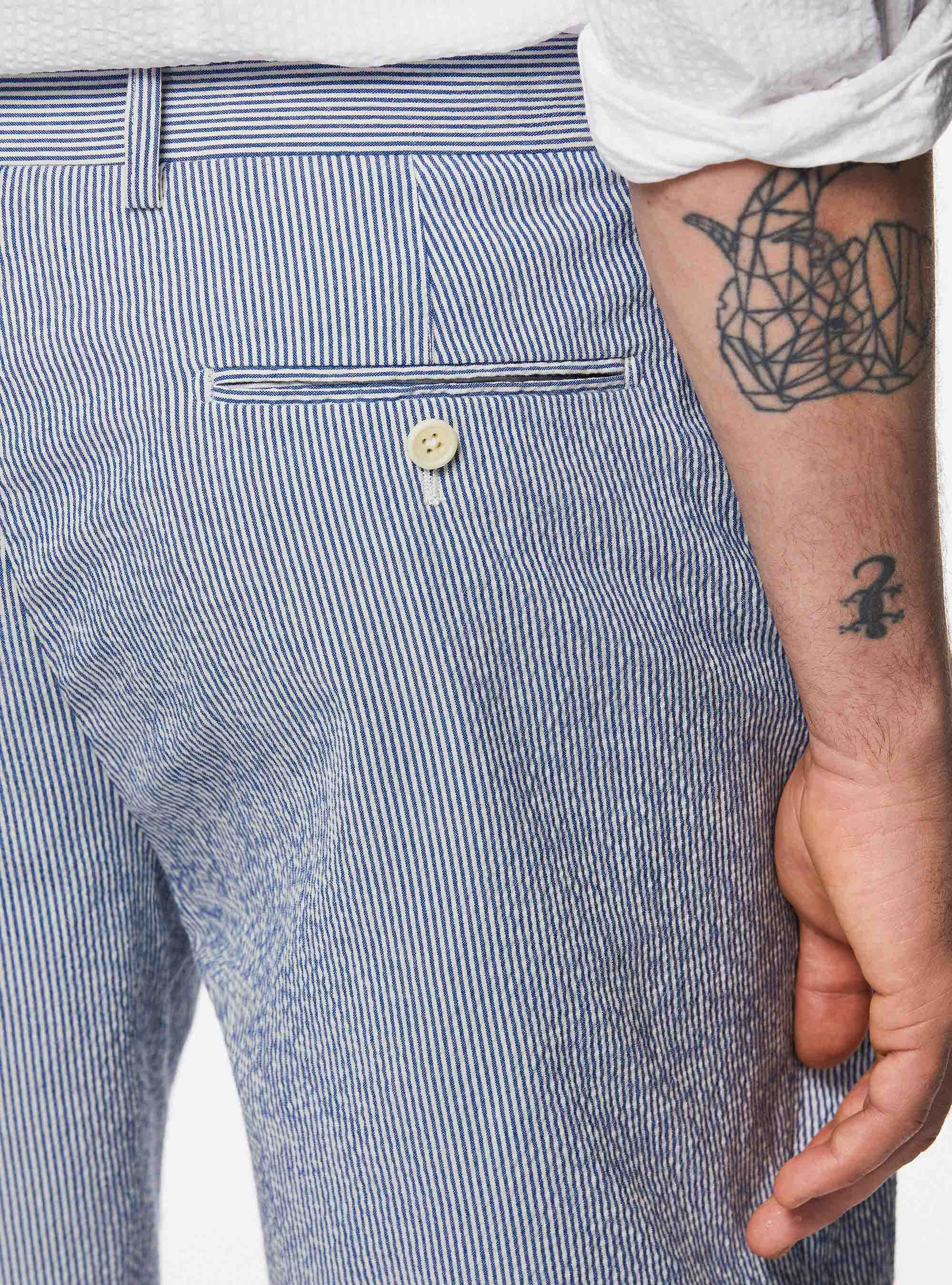 Stretch cotton seersucker shorts, BLUE