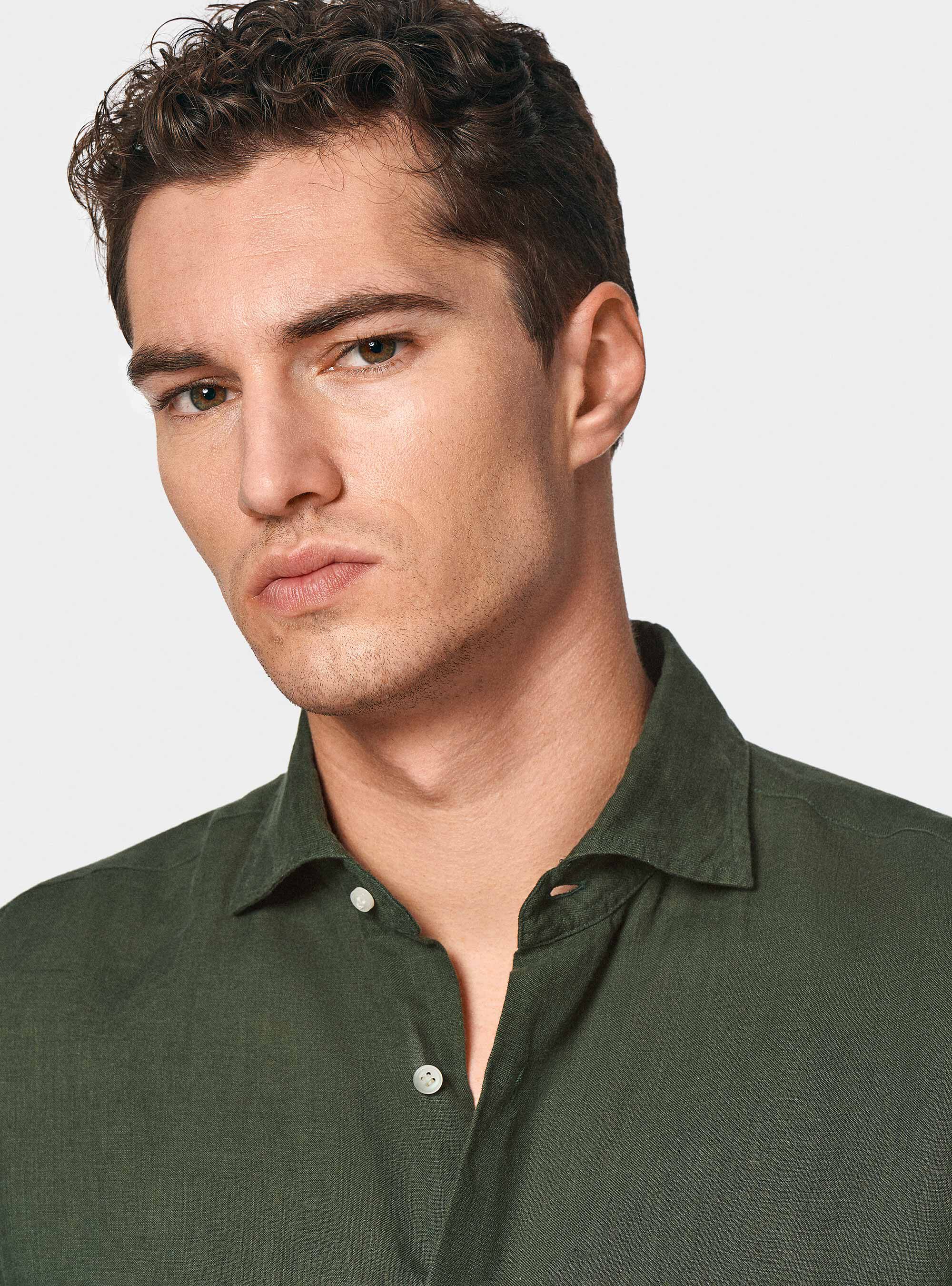 Camicia in puro lino, VERDE