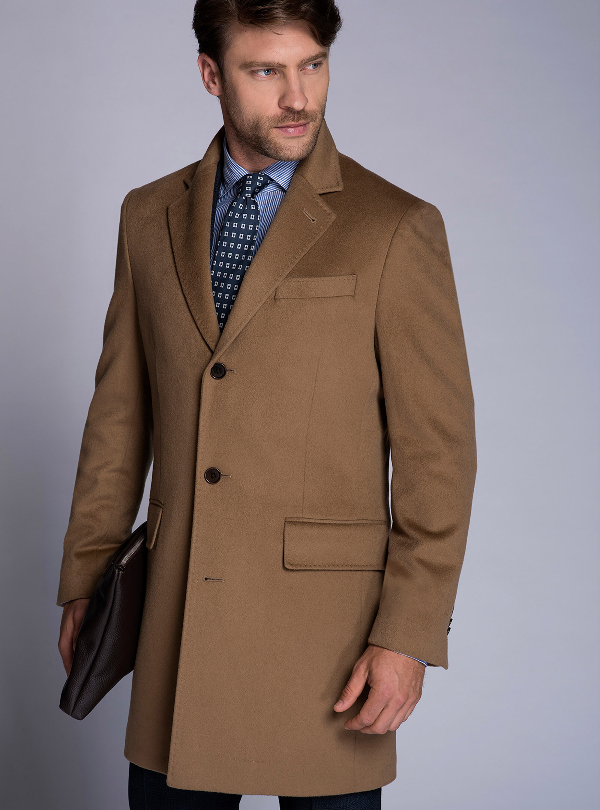 Single-breasted coat 100% cashmere, BEIGE / CAMEL
