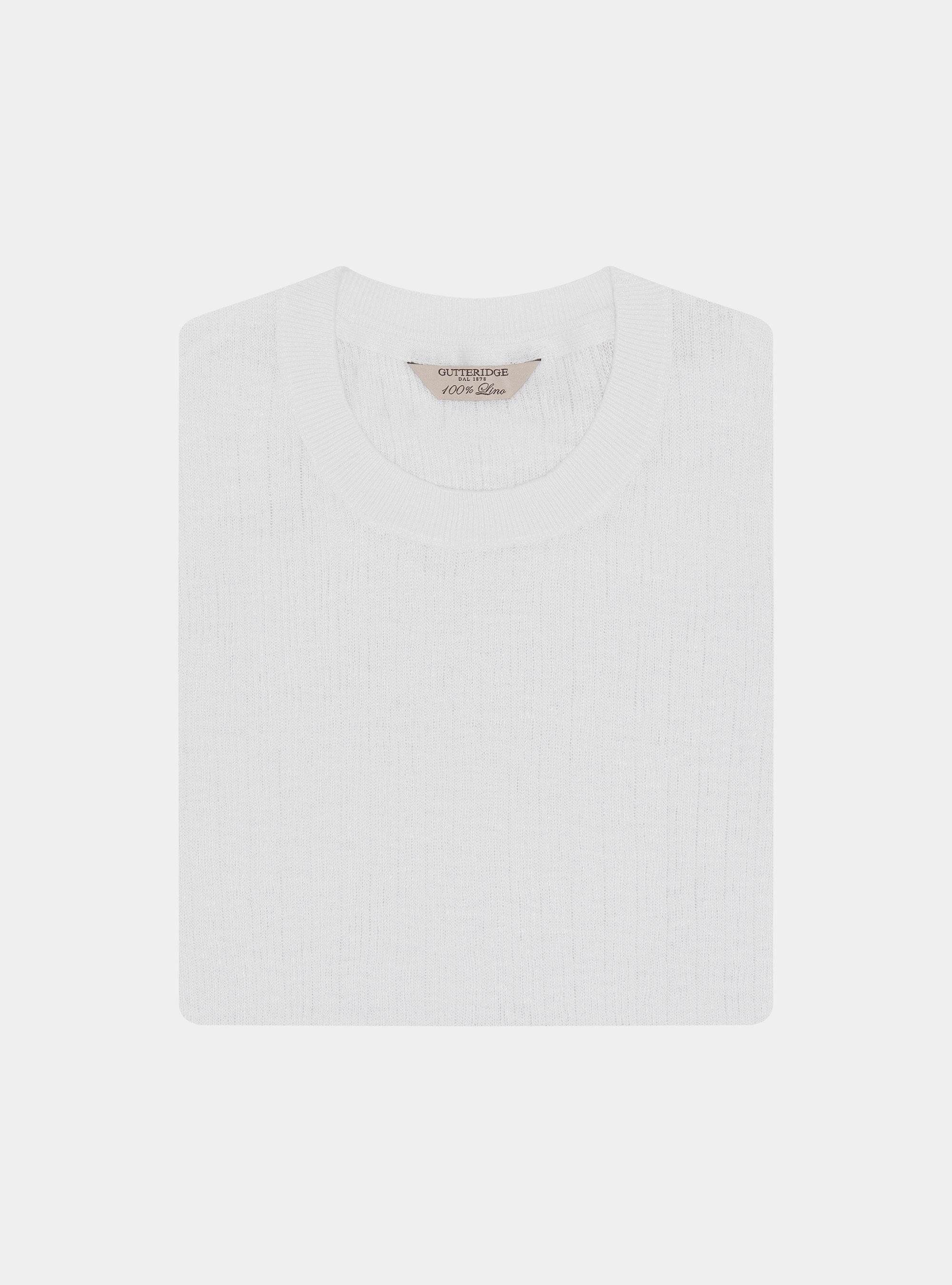 Maglia girocollo a costine in puro lino, BIANCO