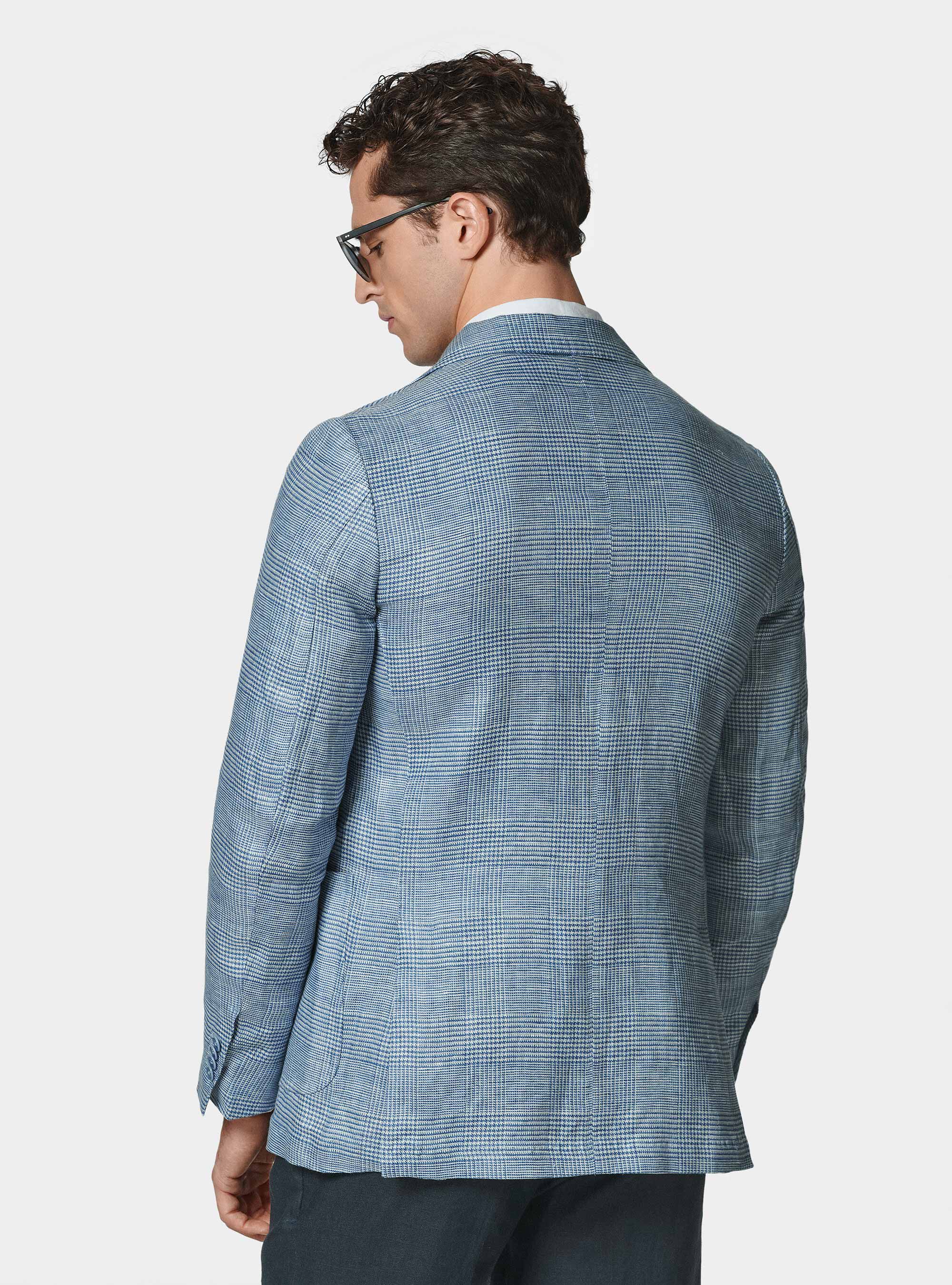 Prince of Wales blazer in pure linen, LIGHT BLUE