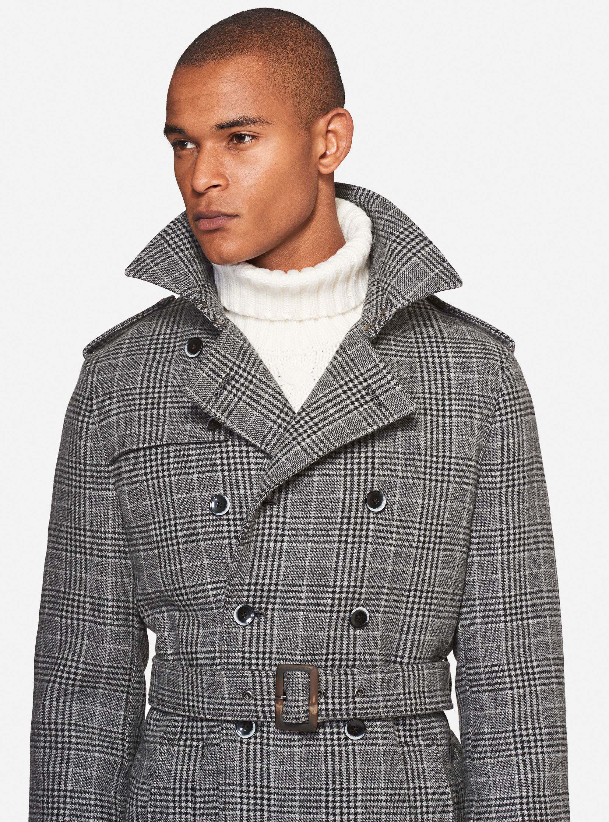 Trench doppiopetto in lana cashmere, GRIGIO CHIARO