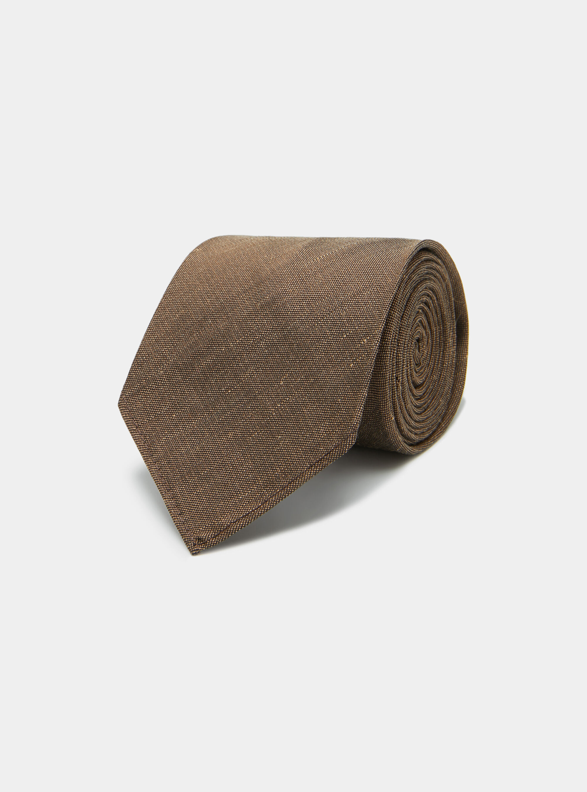 Silk and linen tie, BROWN